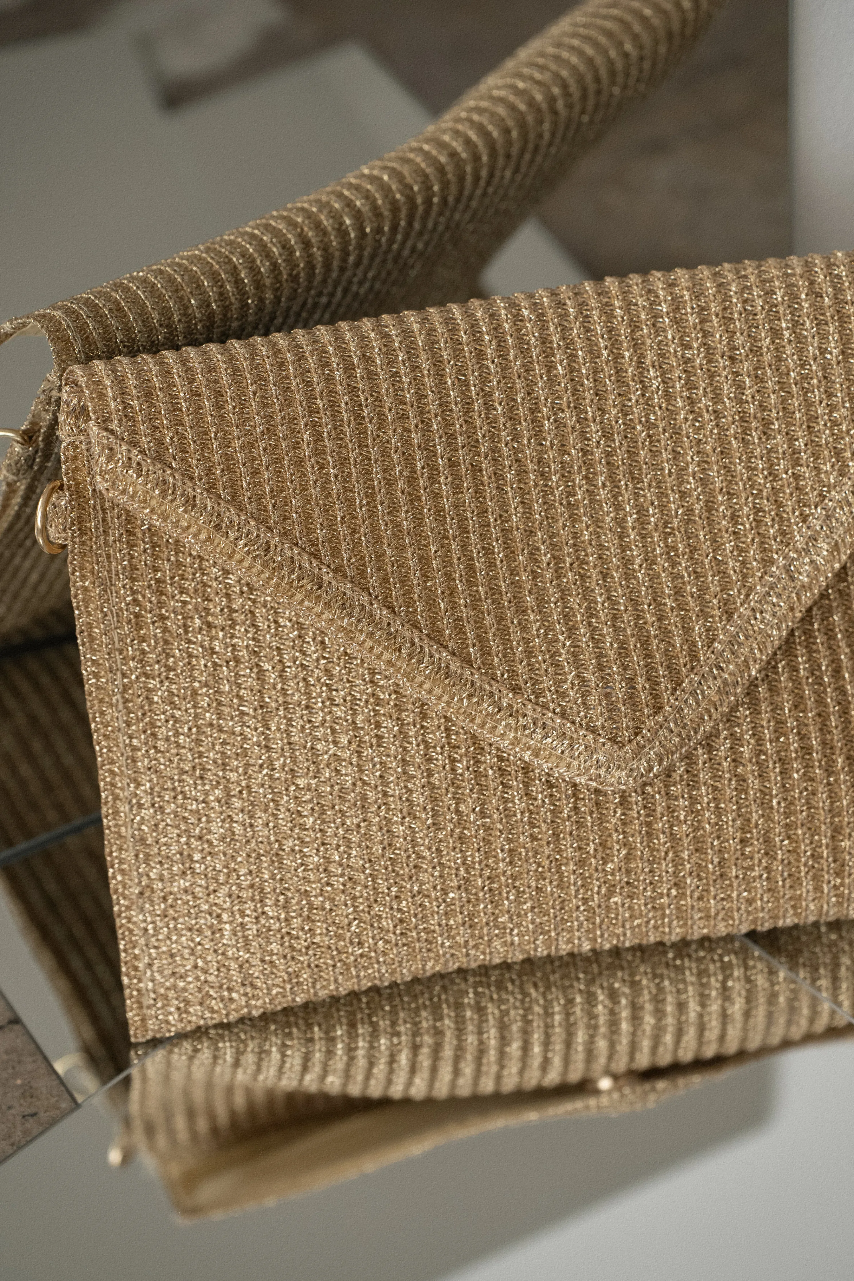 Gold Envelope Woven Clutch