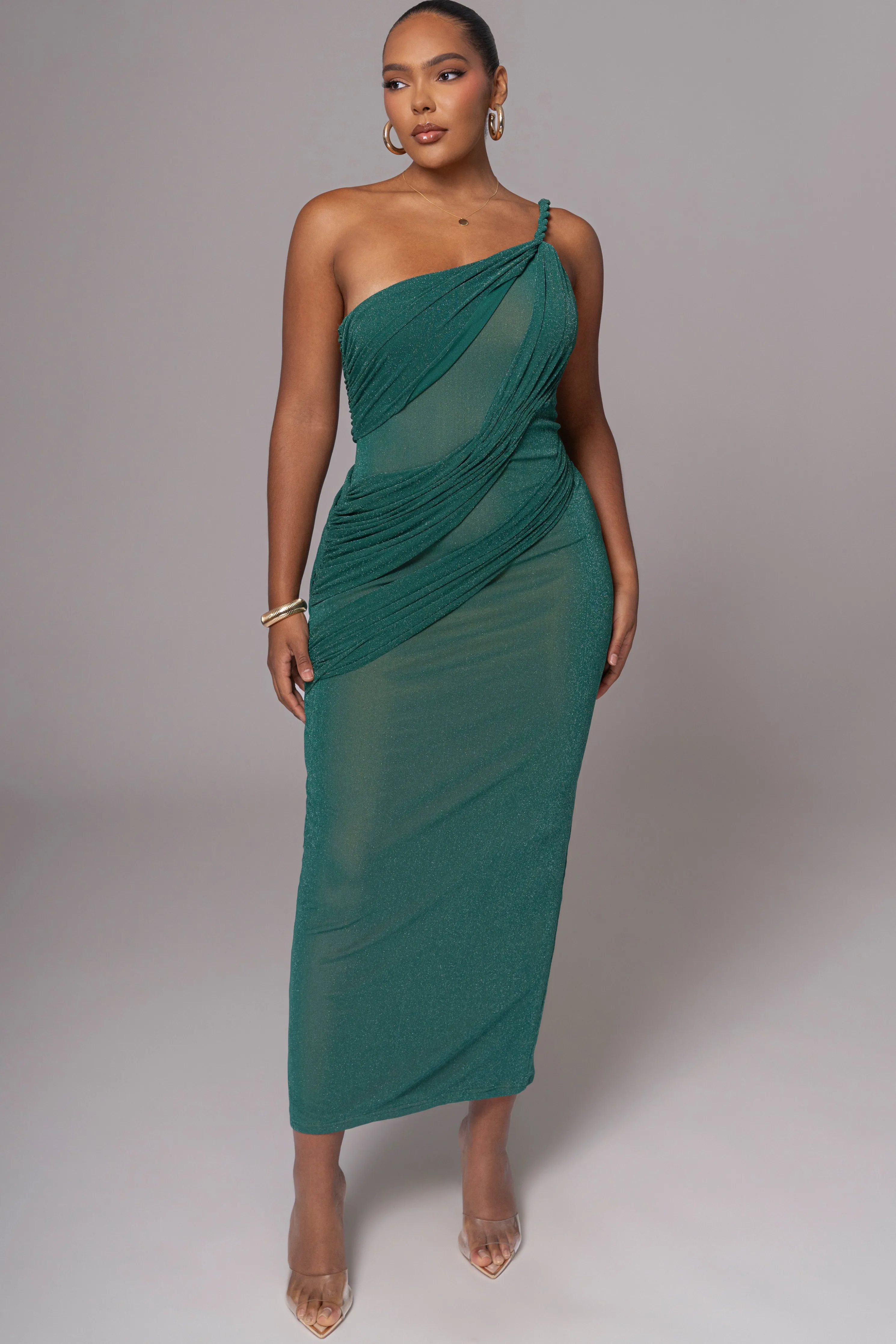 Green Alari One Shoulder Maxi Dress