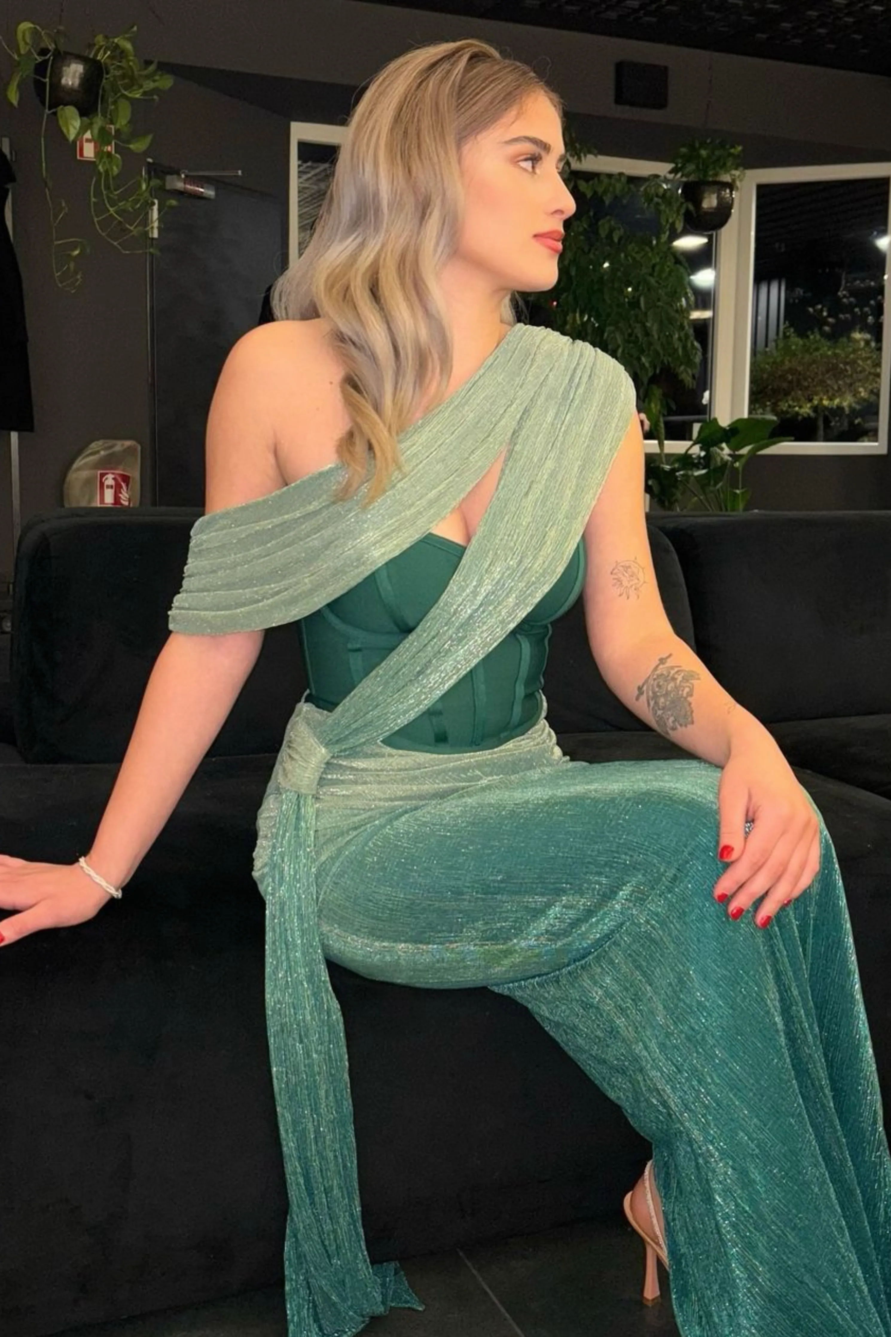 Green Celestina Draped Maxi Dress