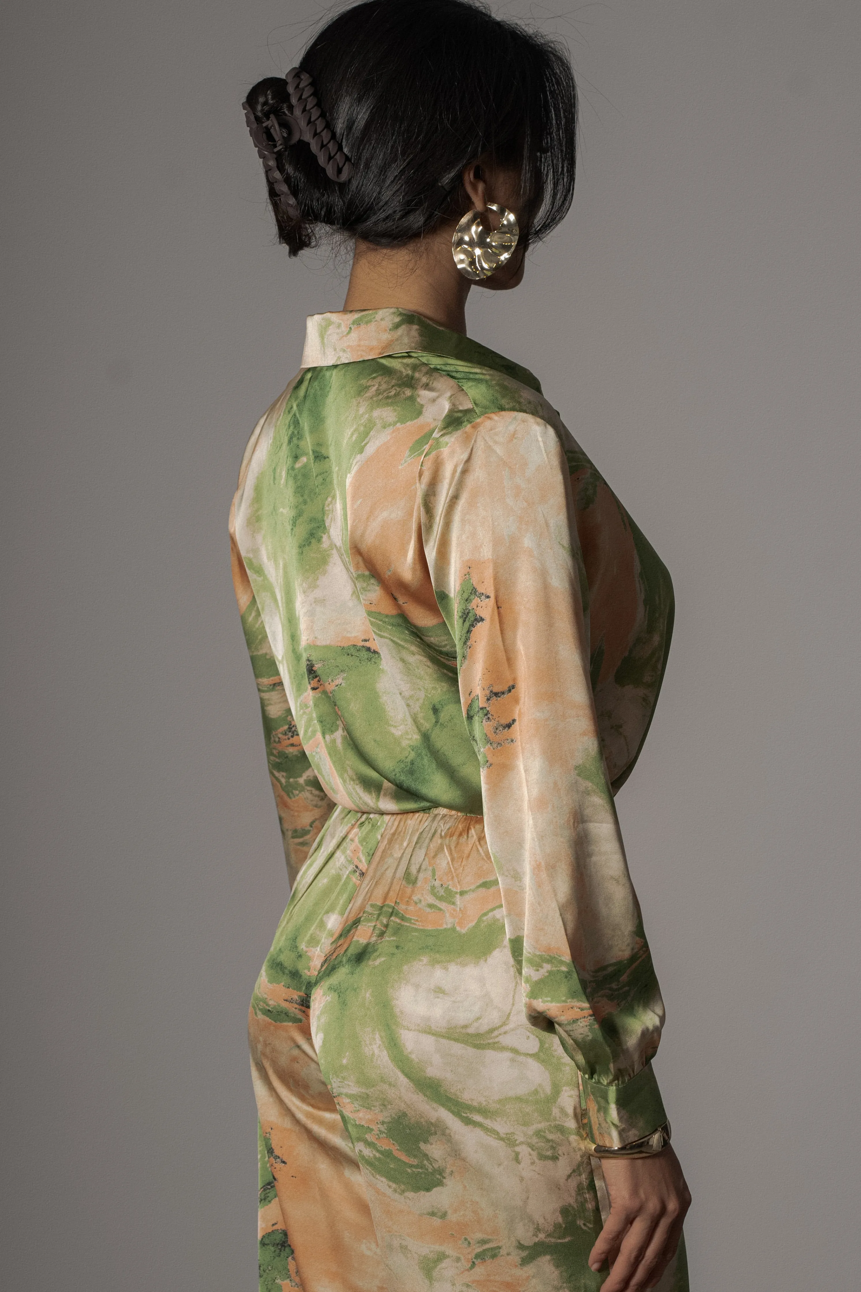 Green Hidden Gems Satin Pant Set