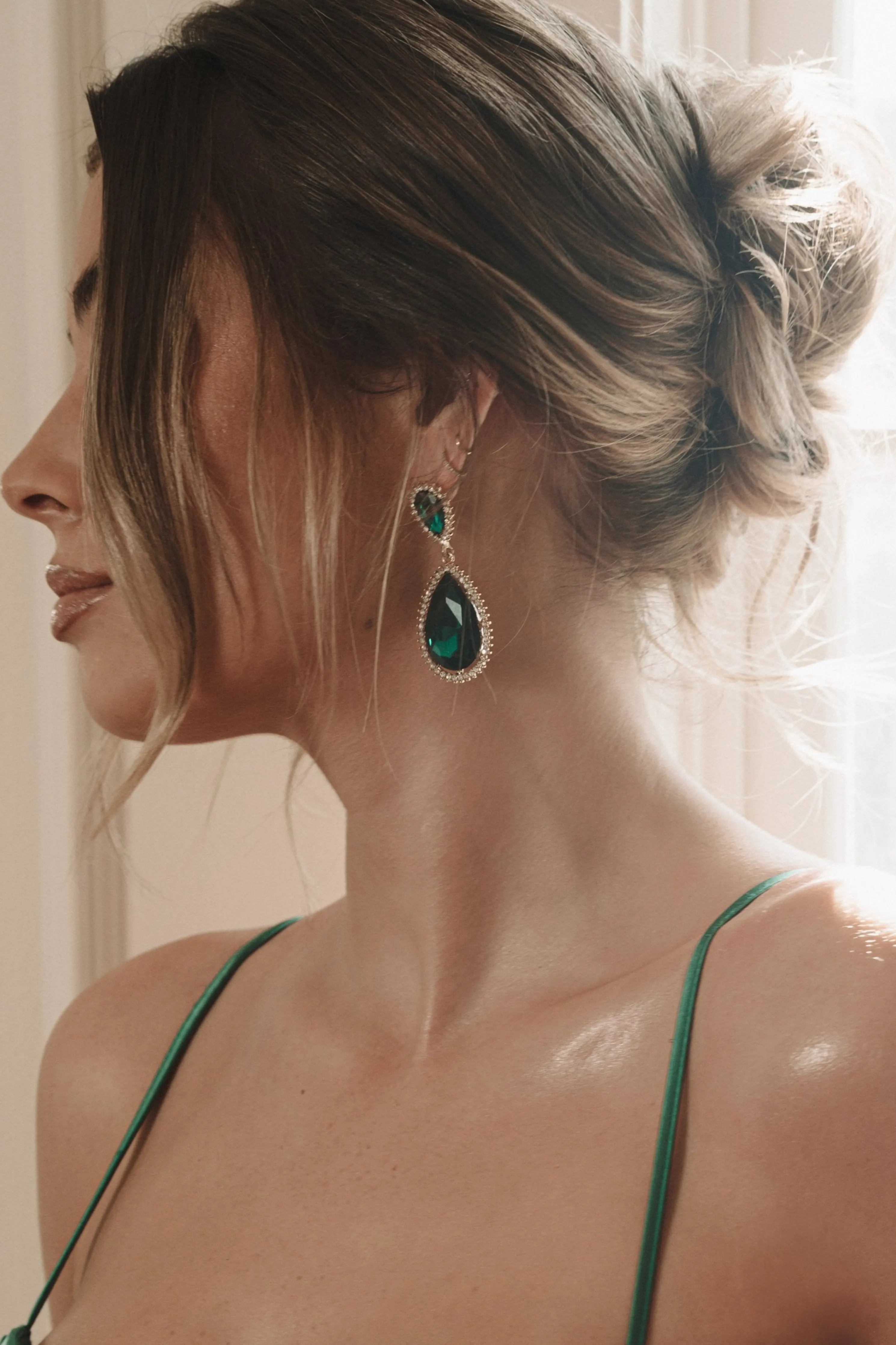 Green True Gem Teardrop Earrings