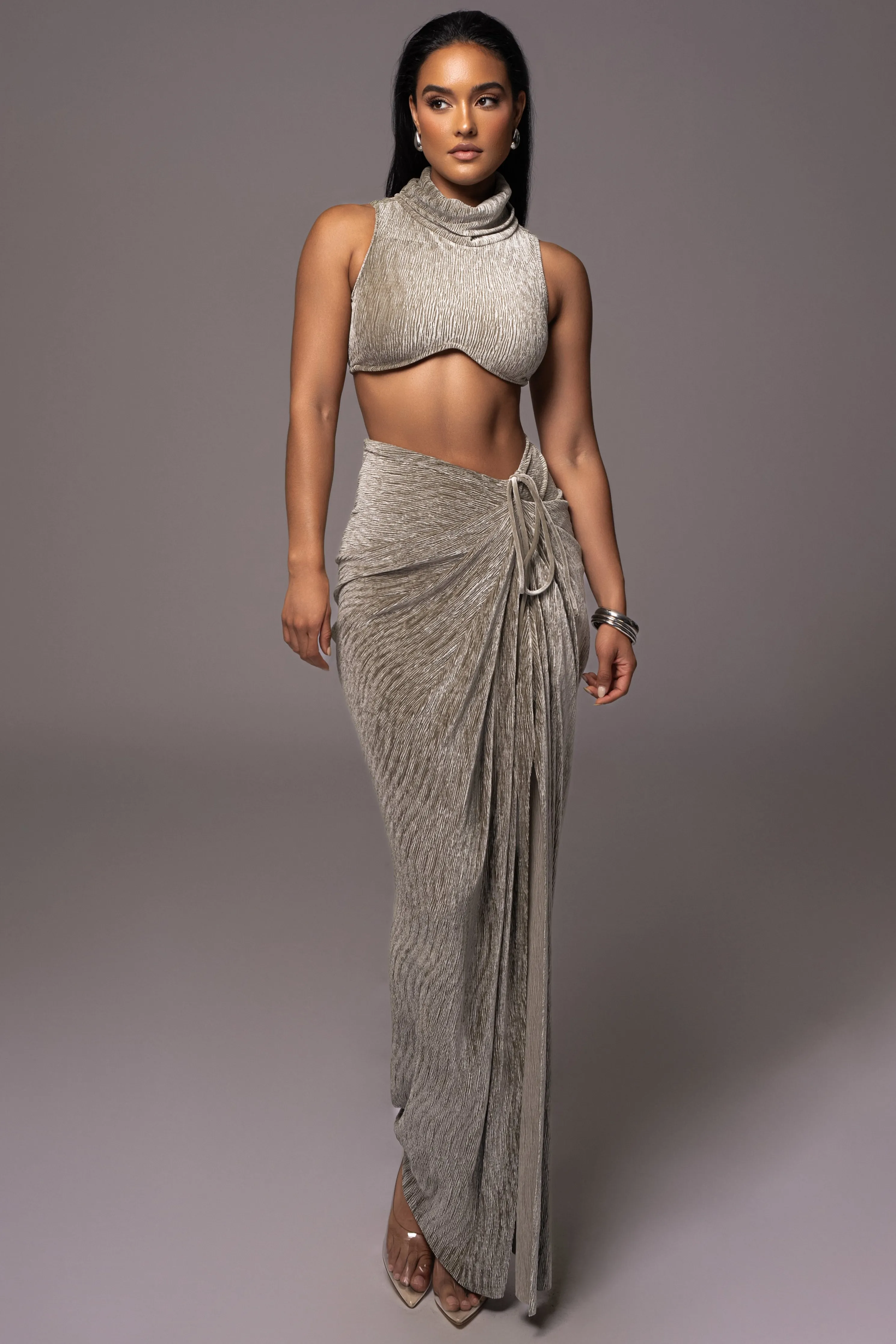 Grey Chosen One Velvet Skirt Set