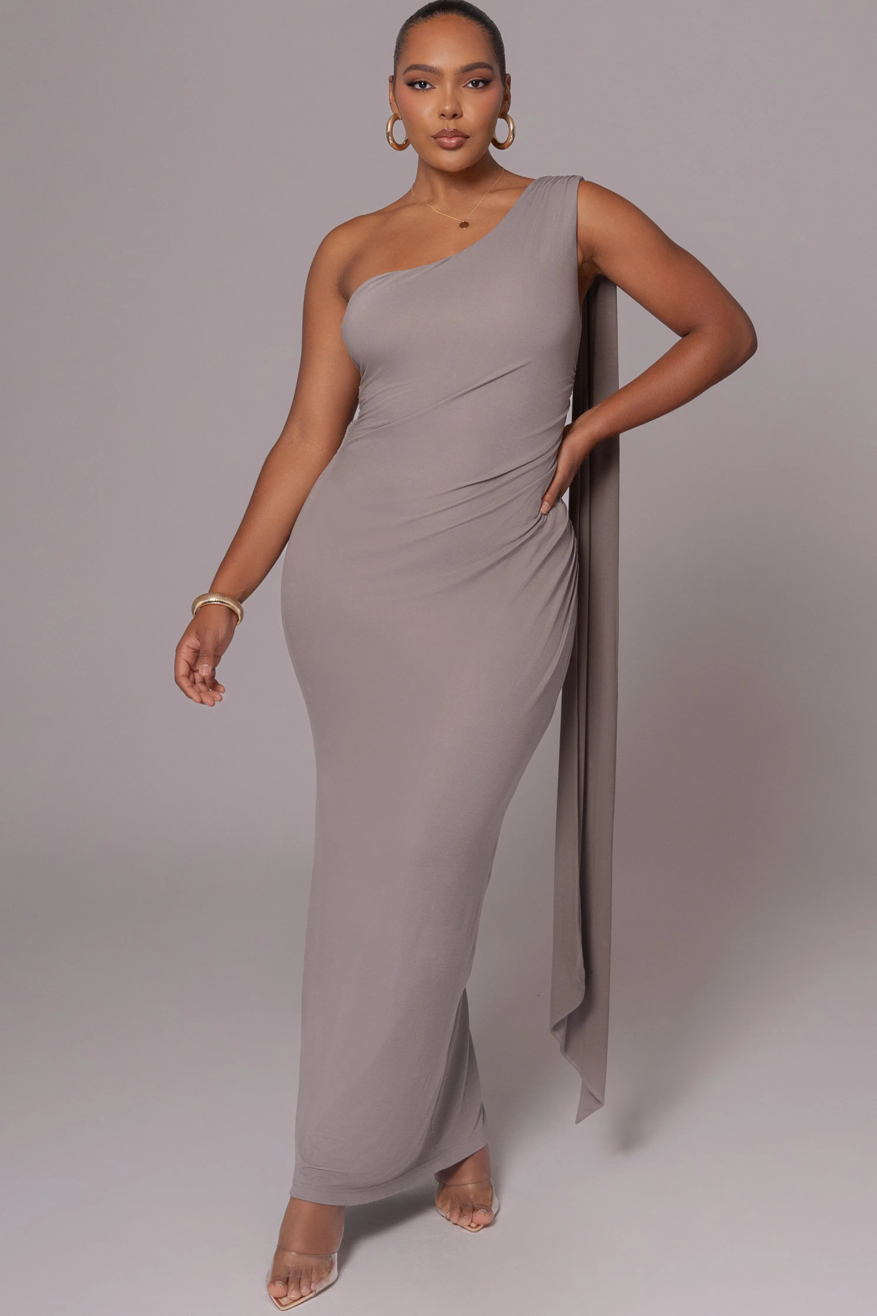 Grey Kianna Drape Maxi Dress
