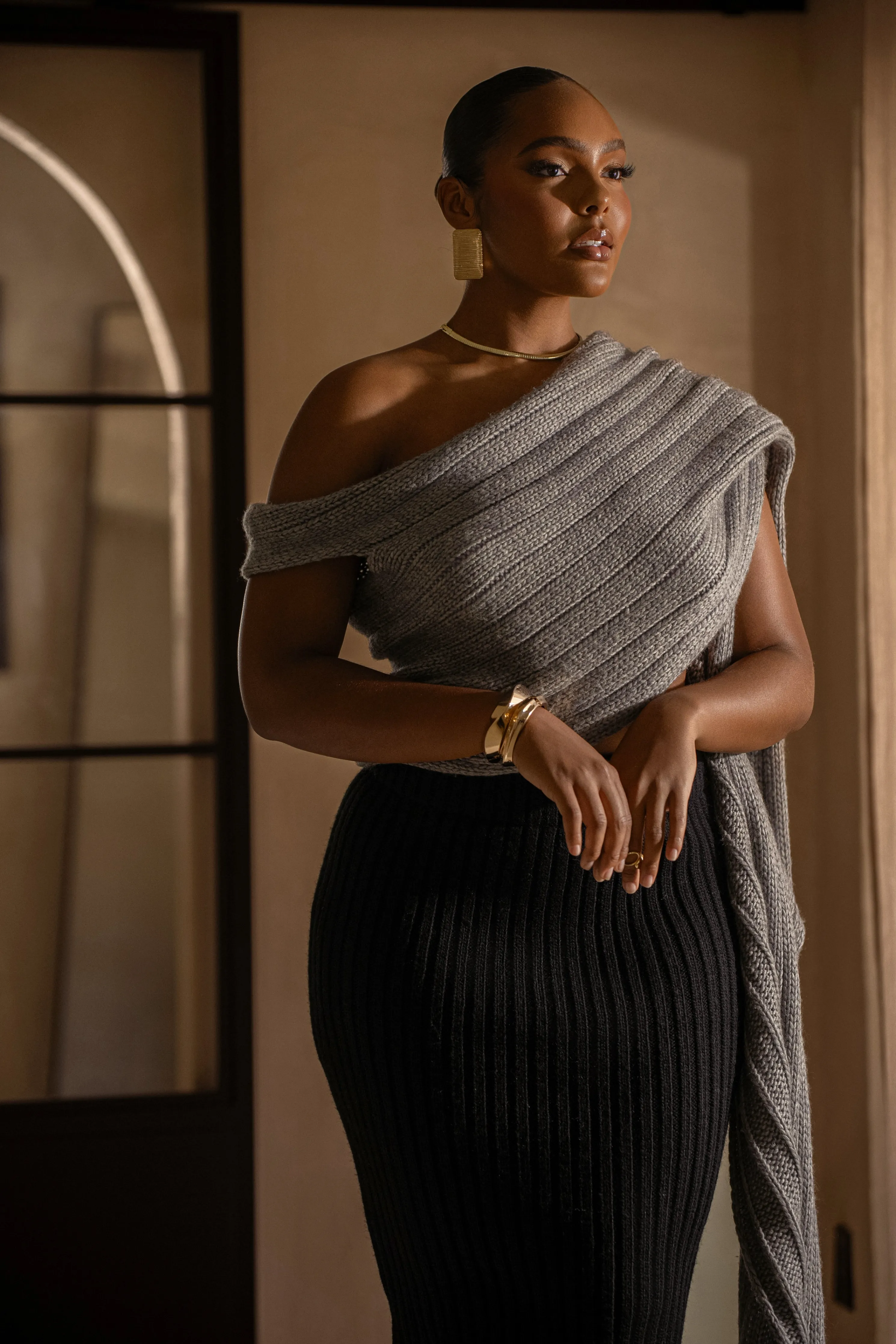 Grey Soft Life Cable Knit Sweater Top