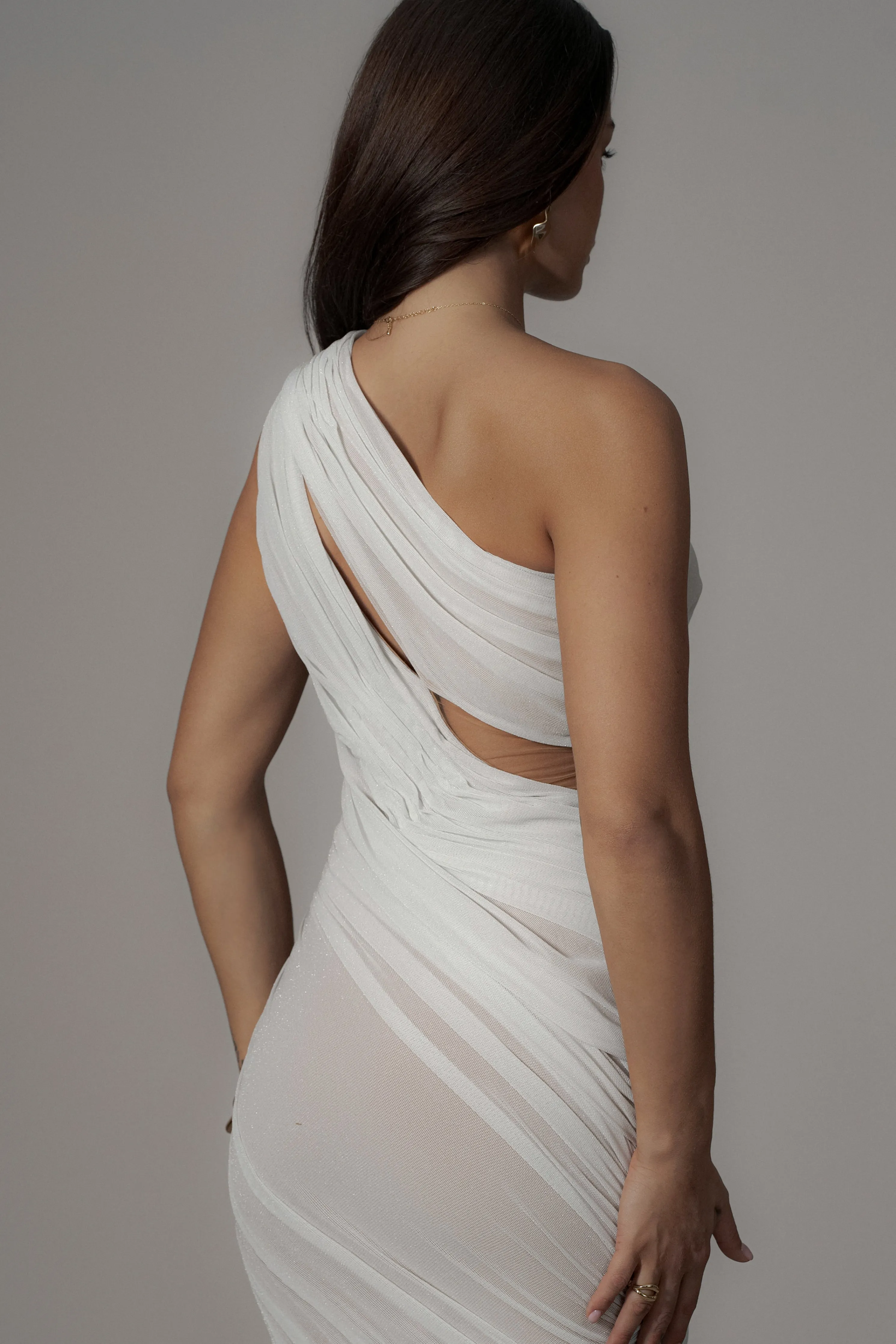 Ivory Aura Shimmer Midi Dress