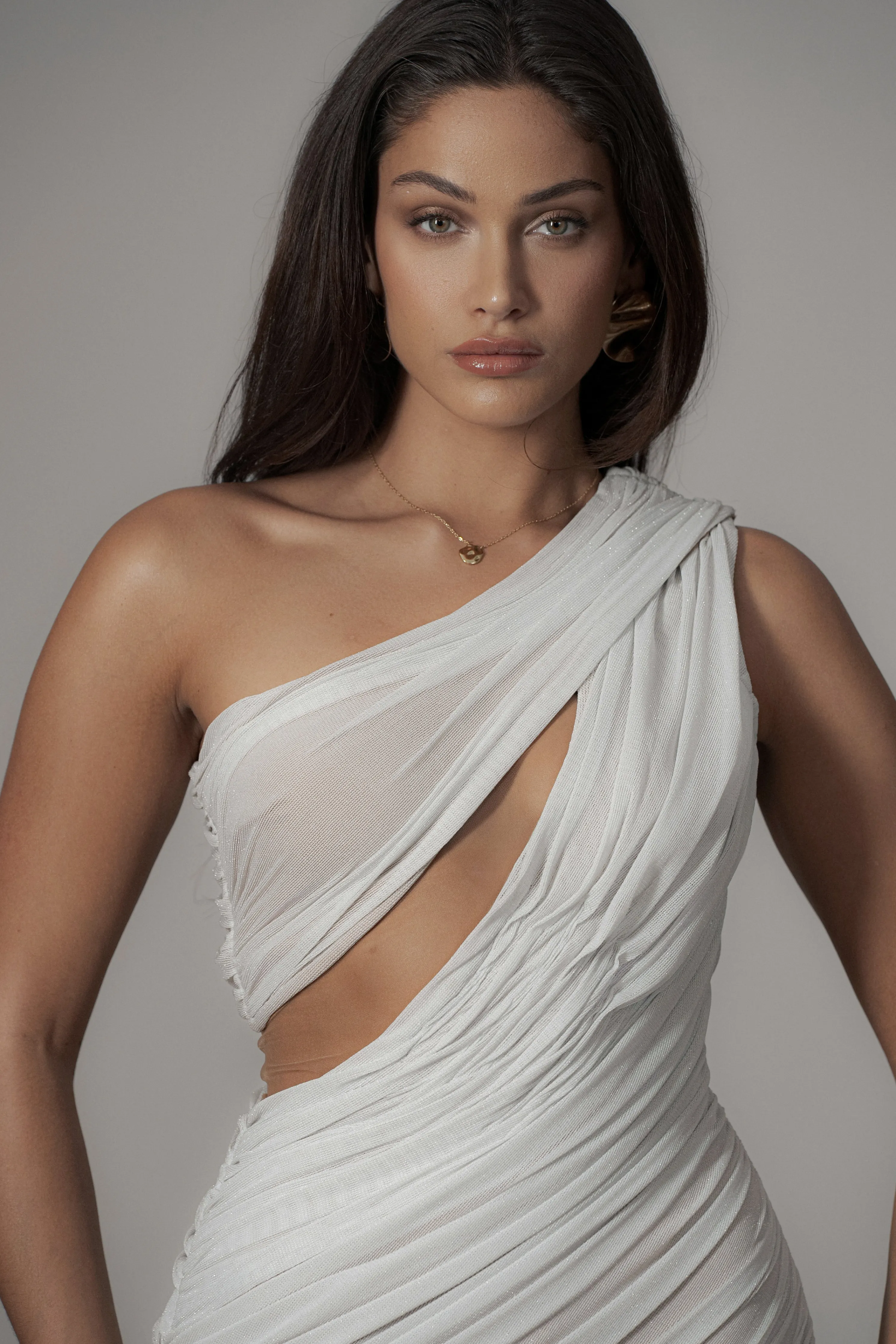 Ivory Aura Shimmer Midi Dress