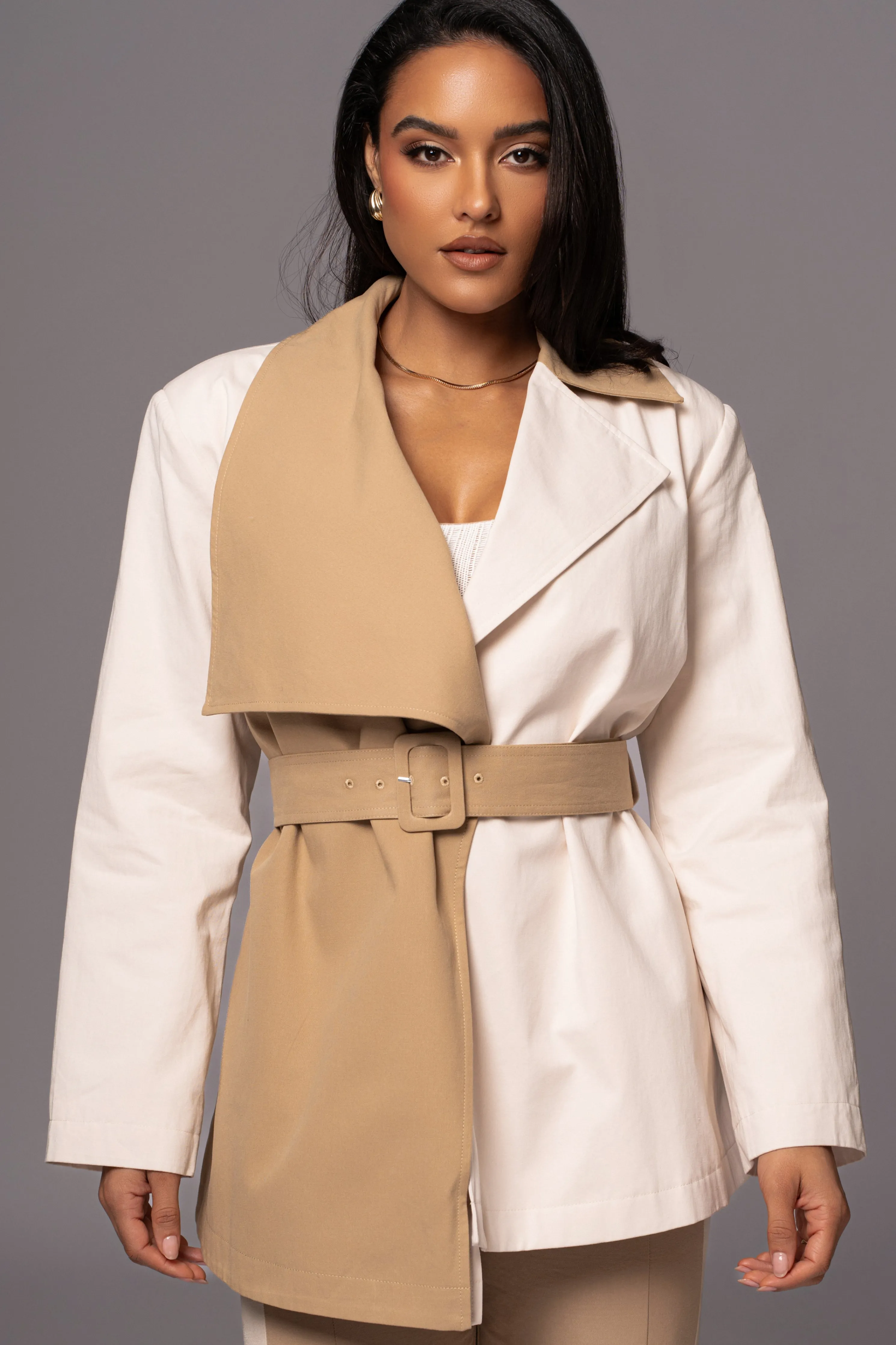 Ivory Color Block Summit Belted Jacket
