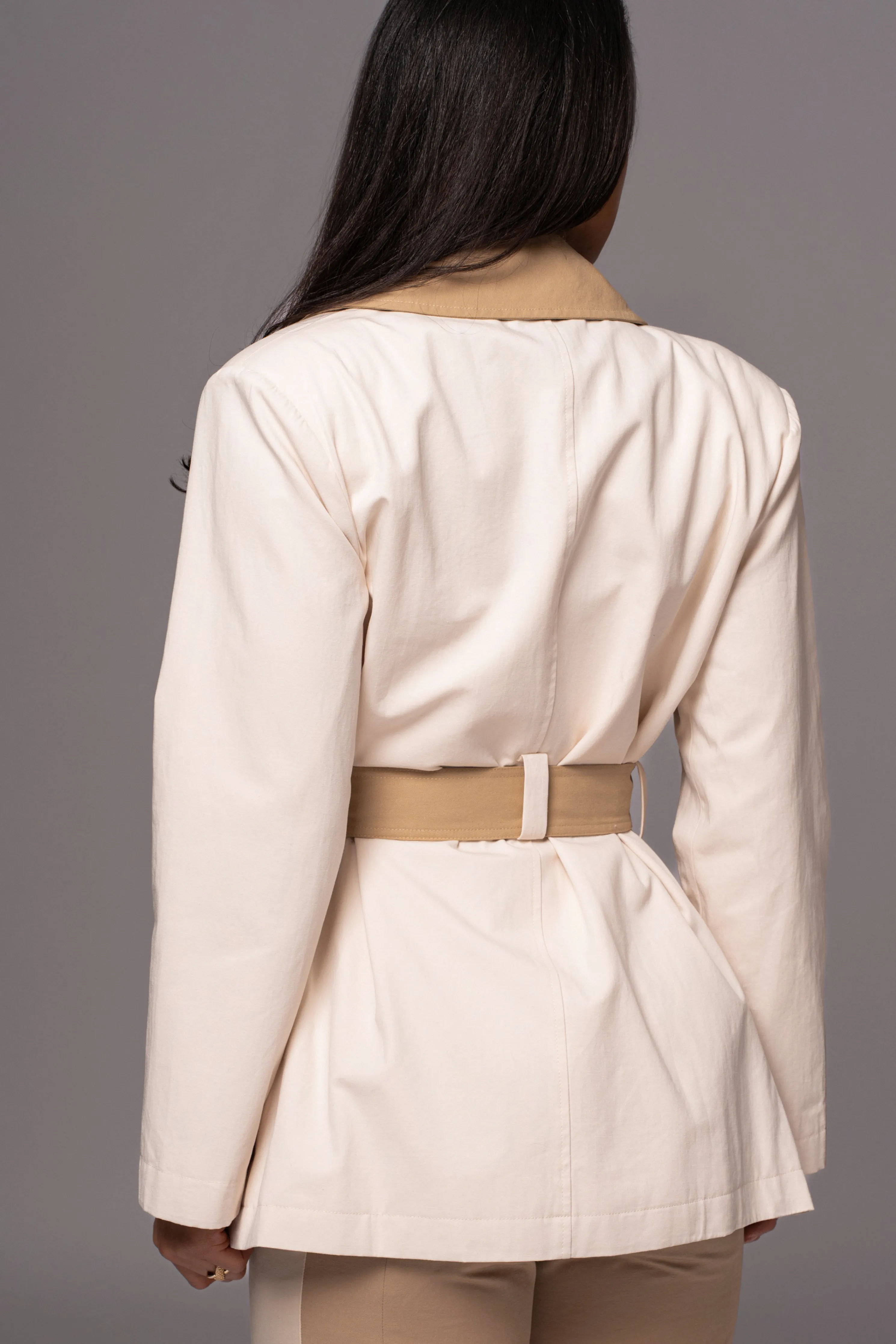 Ivory Color Block Summit Belted Jacket