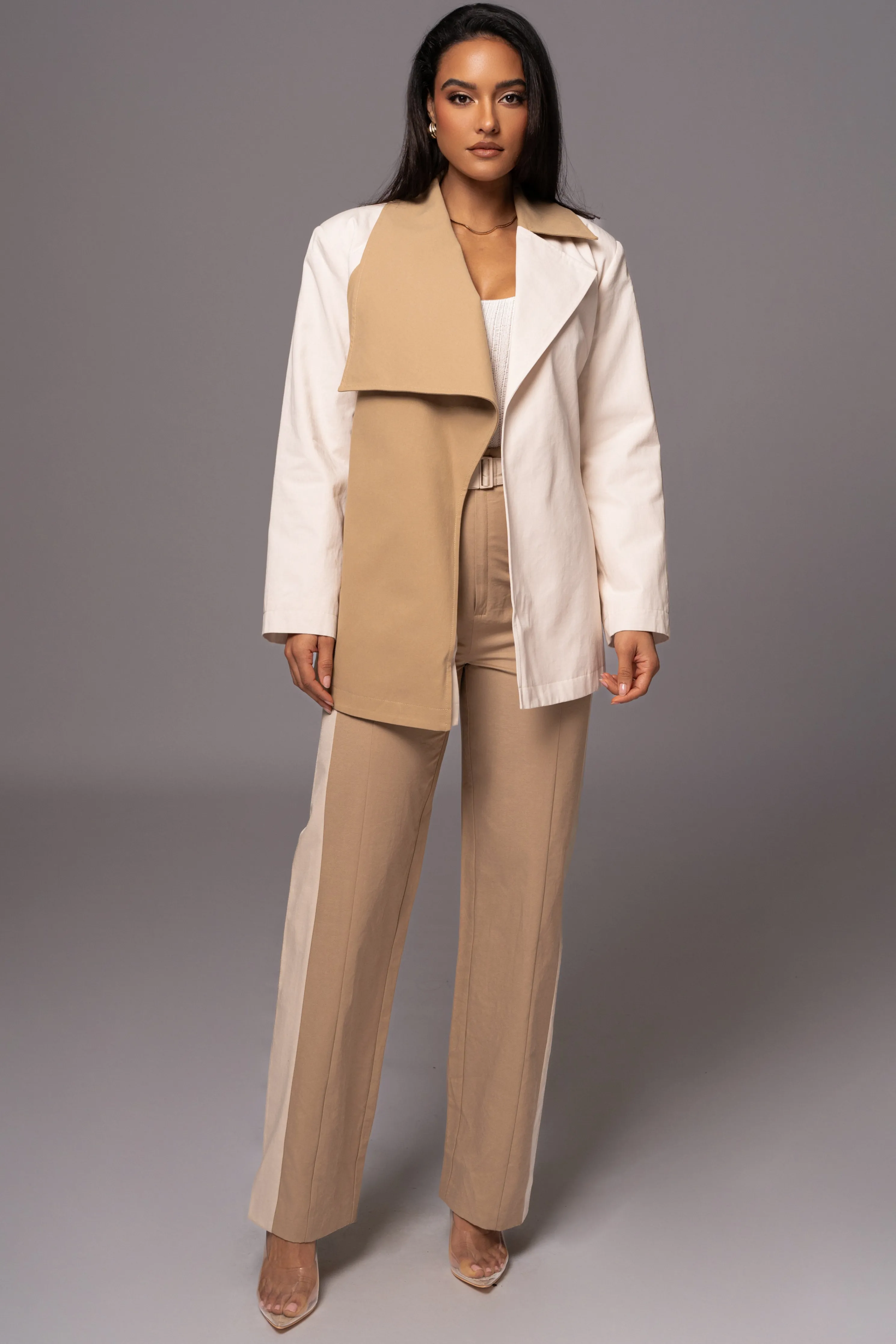 Ivory Color Block Summit Belted Jacket