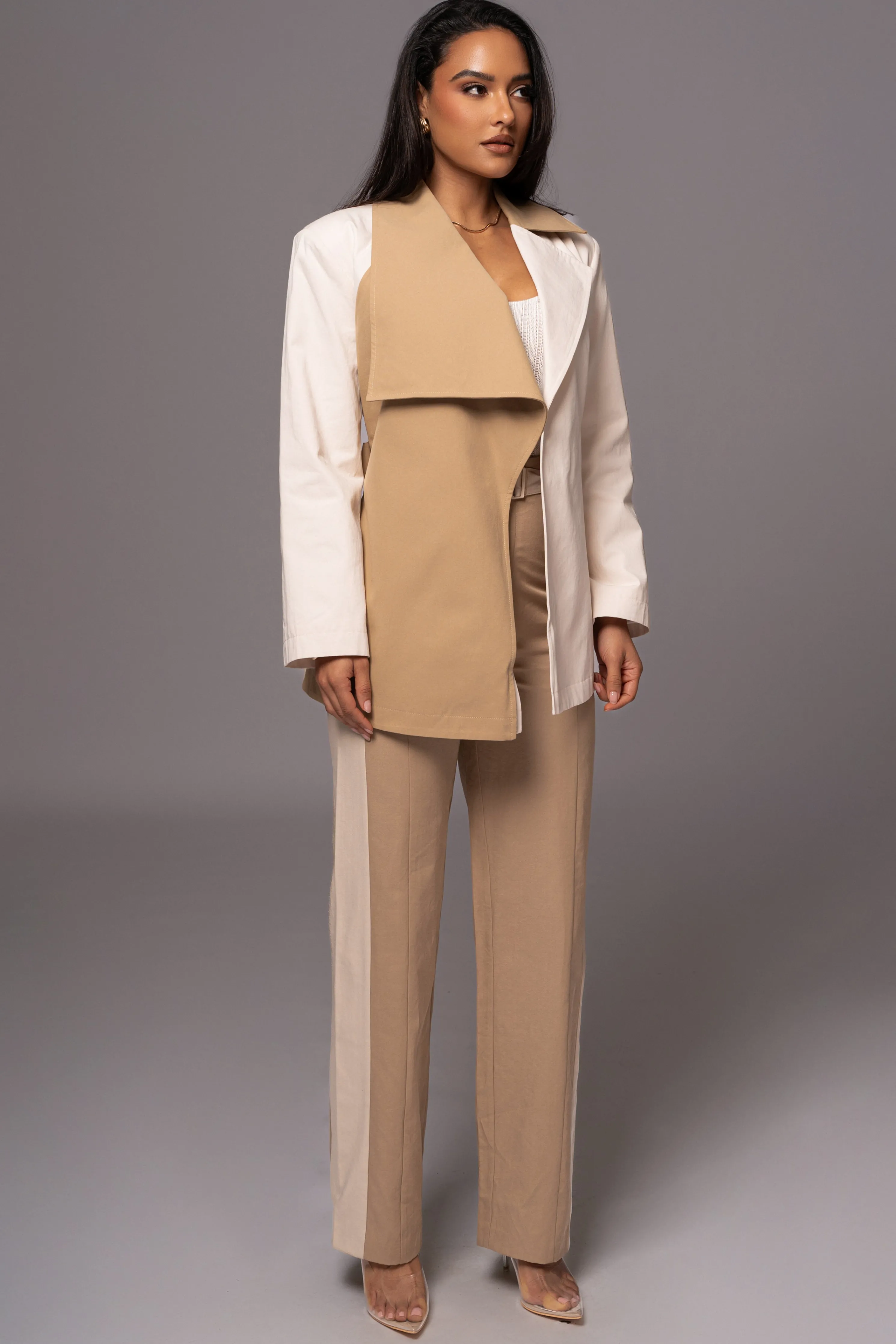 Ivory Color Block Summit Belted Jacket