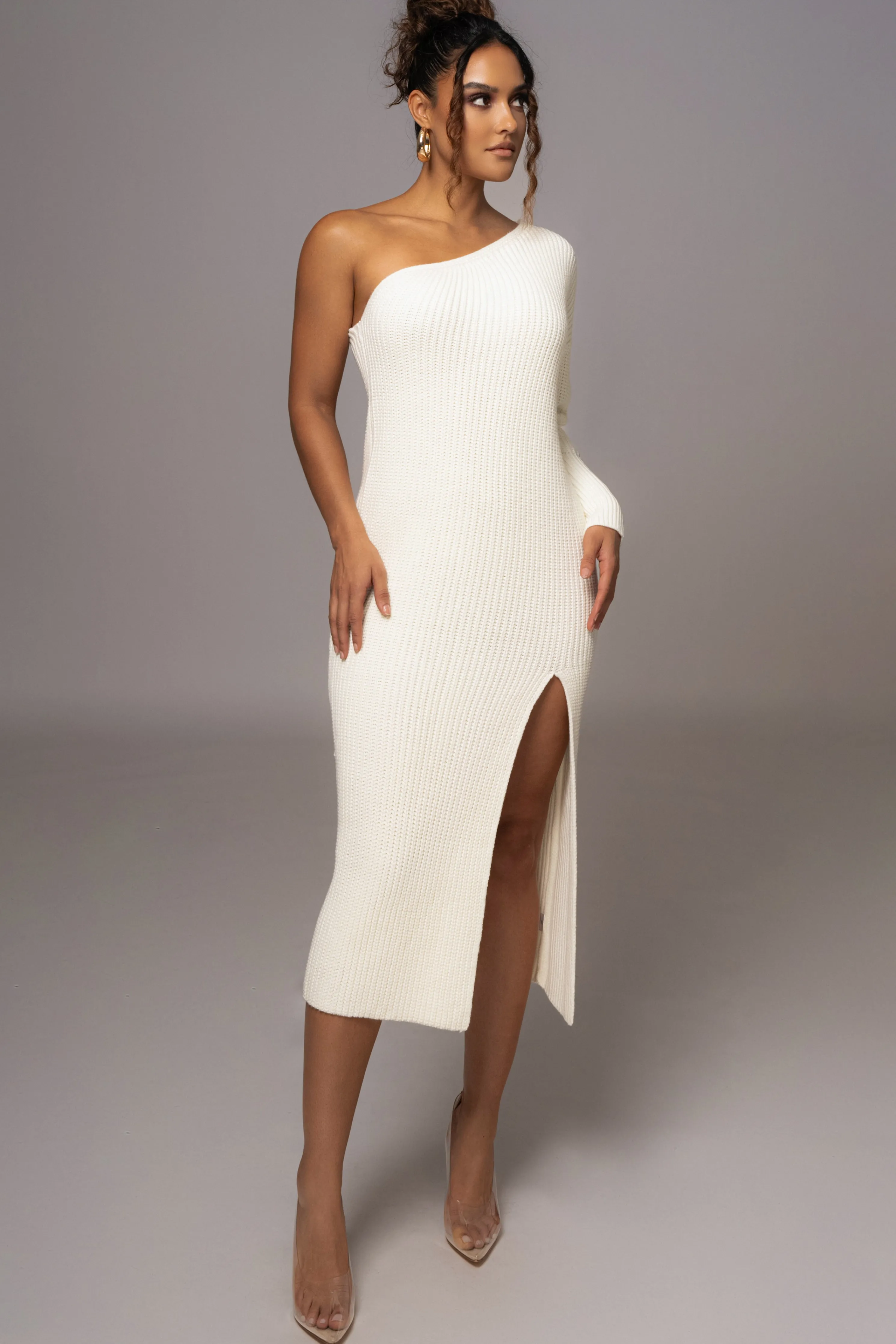 Ivory Long Knit Sweater Dress