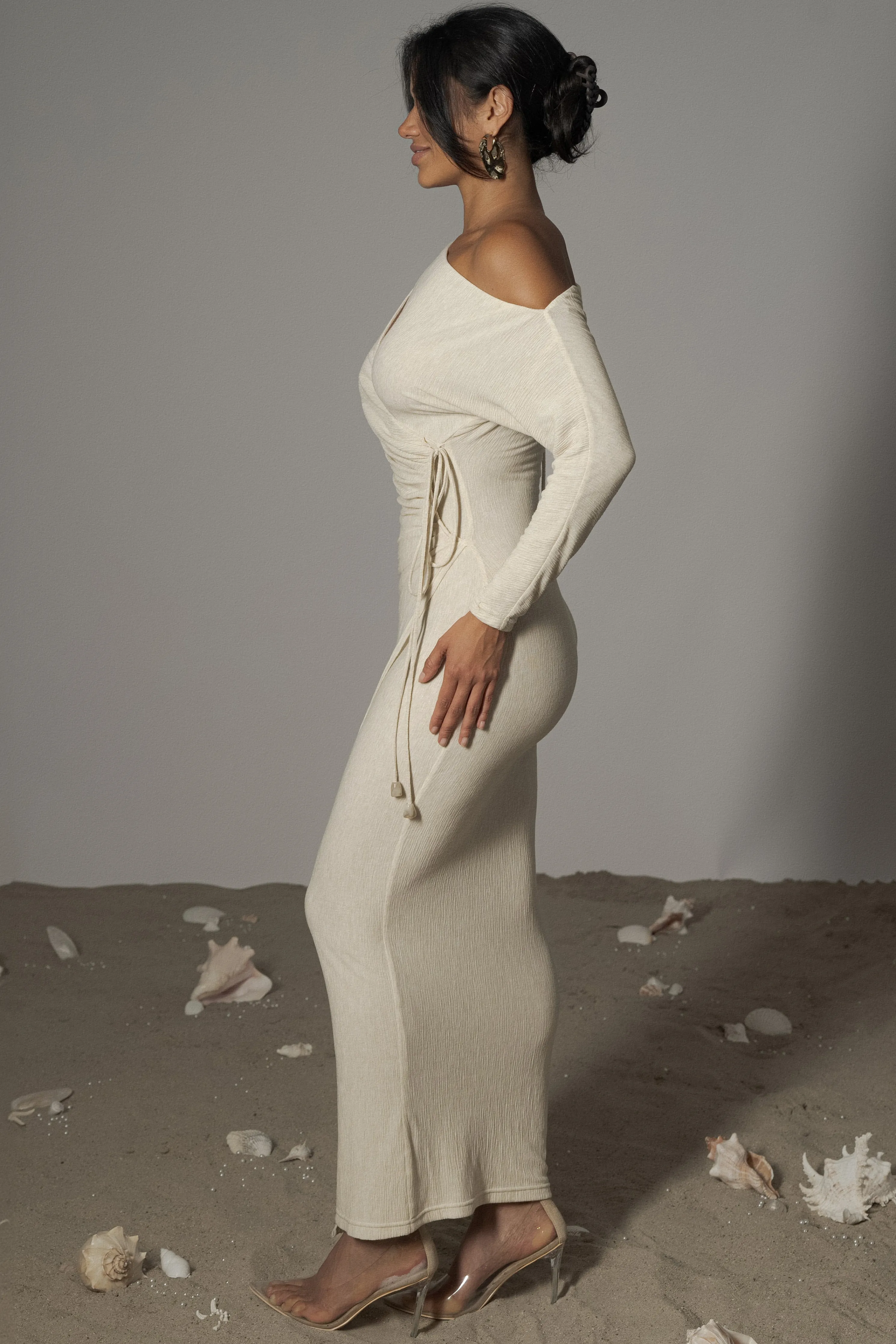 Ivory Odelia Crinkled Maxi Dress