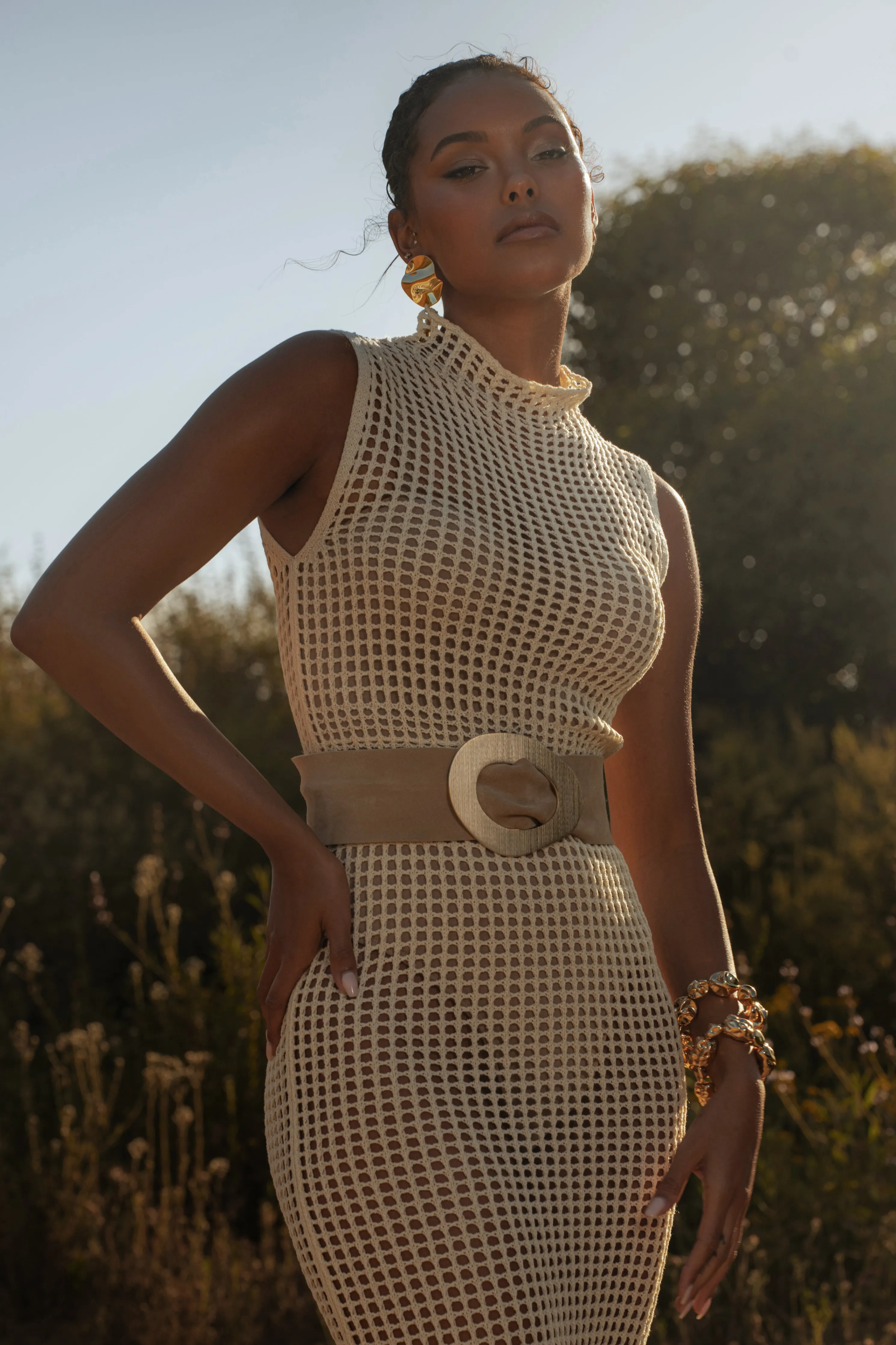 Ivory Pacific Tides Crochet Maxi Dress