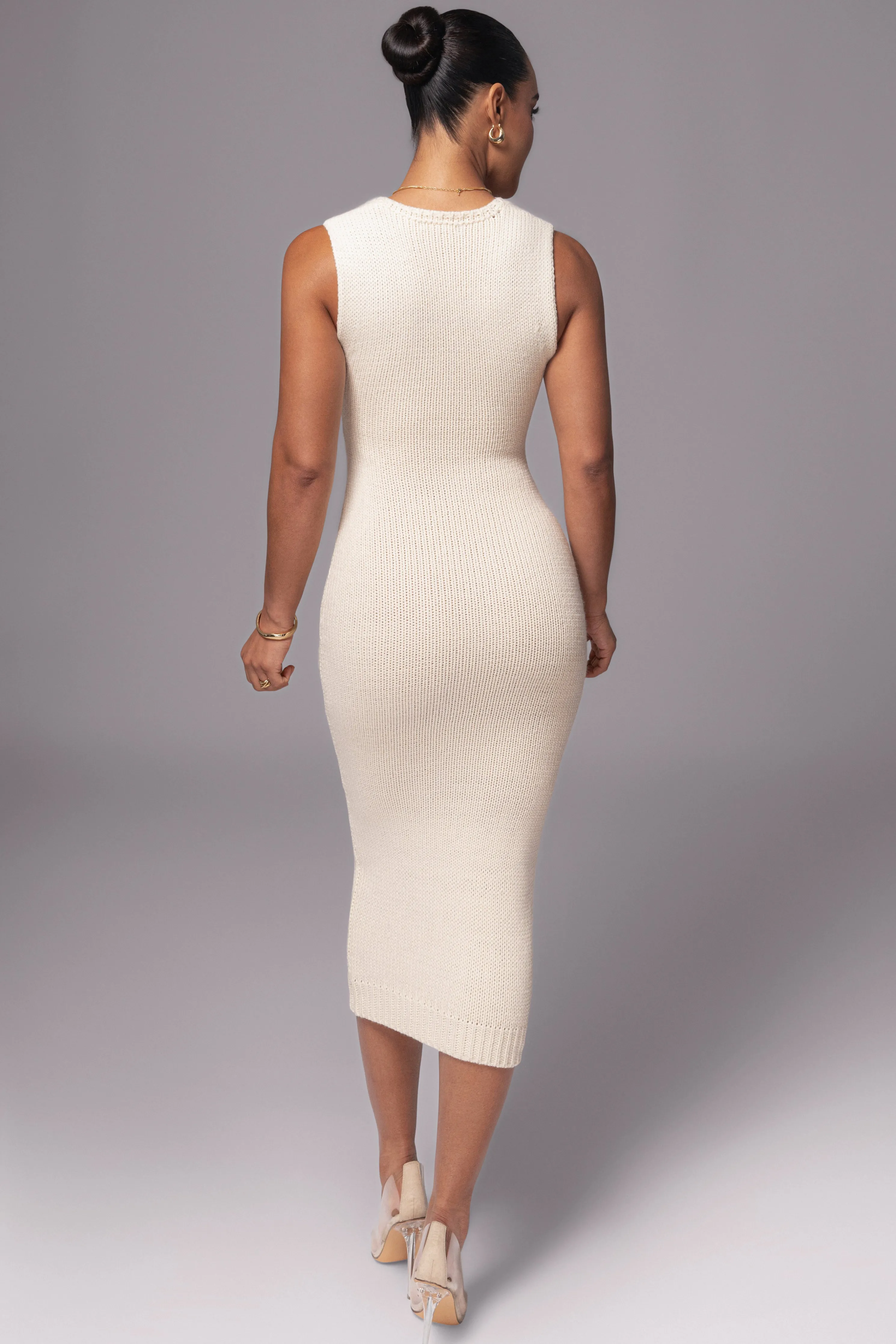 Ivory Sleeveless Cable Knit Dress