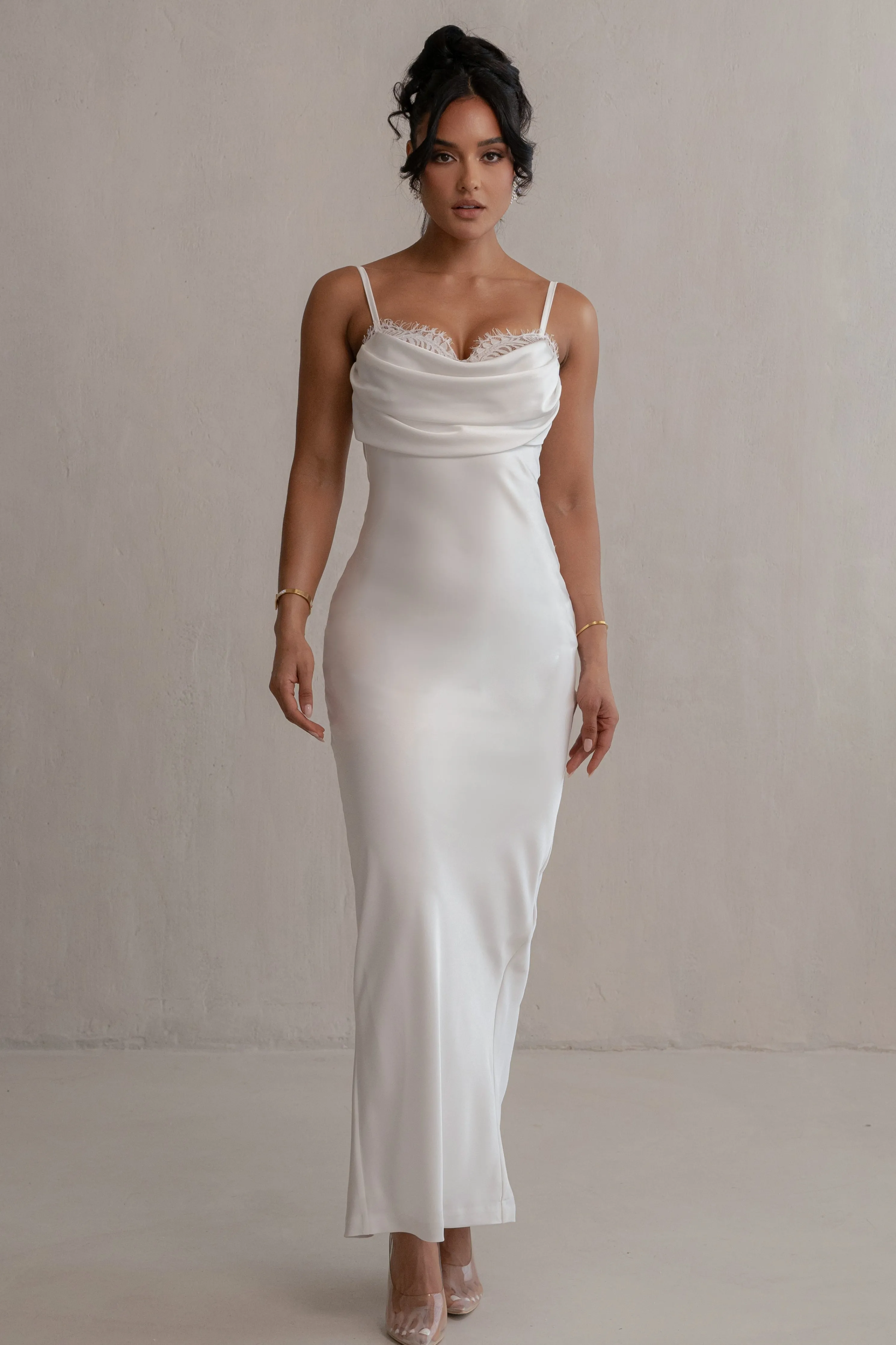 Ivory Unveiled Satin Maxi Dress