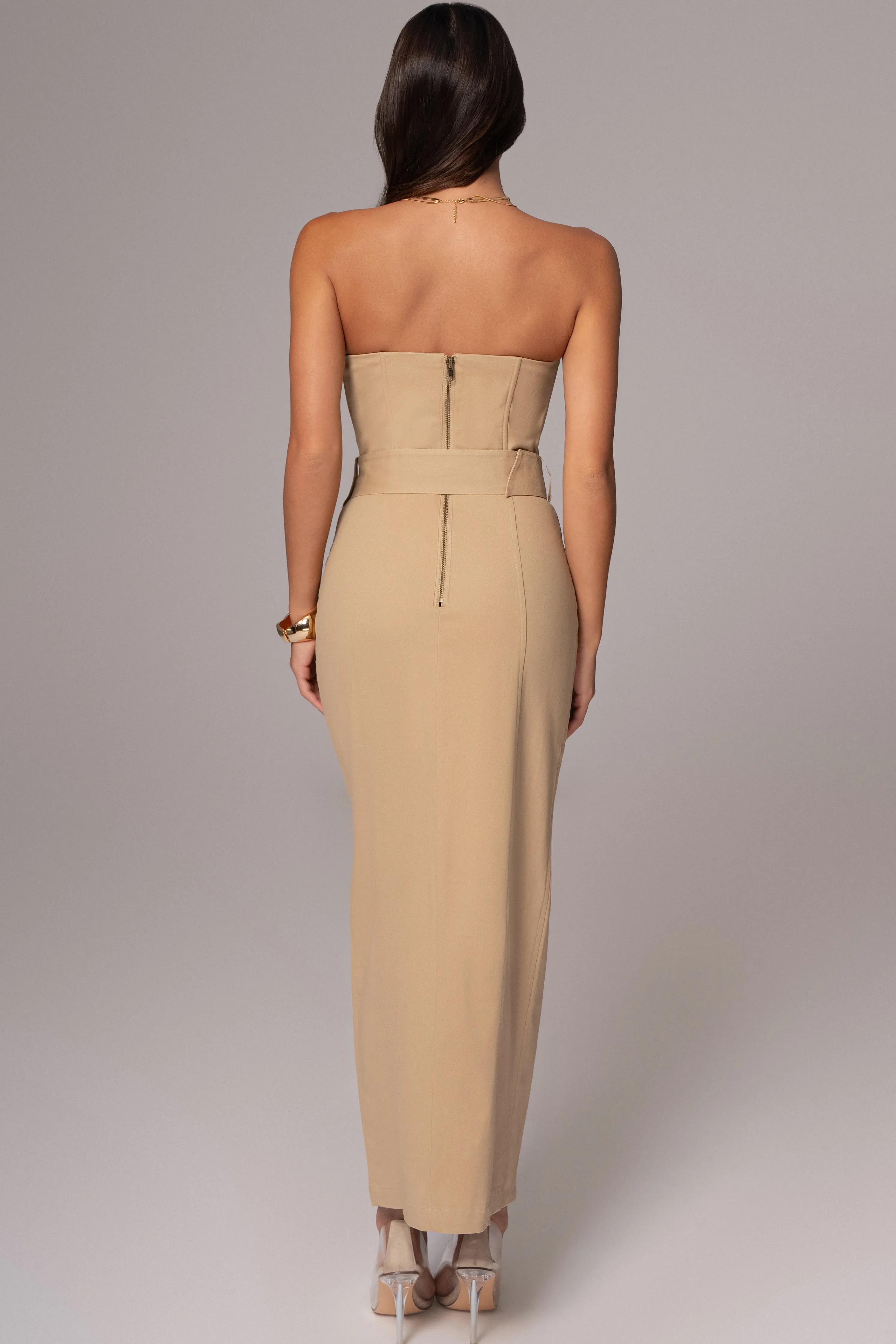 Khaki Asymmetric Belted Midi Dress