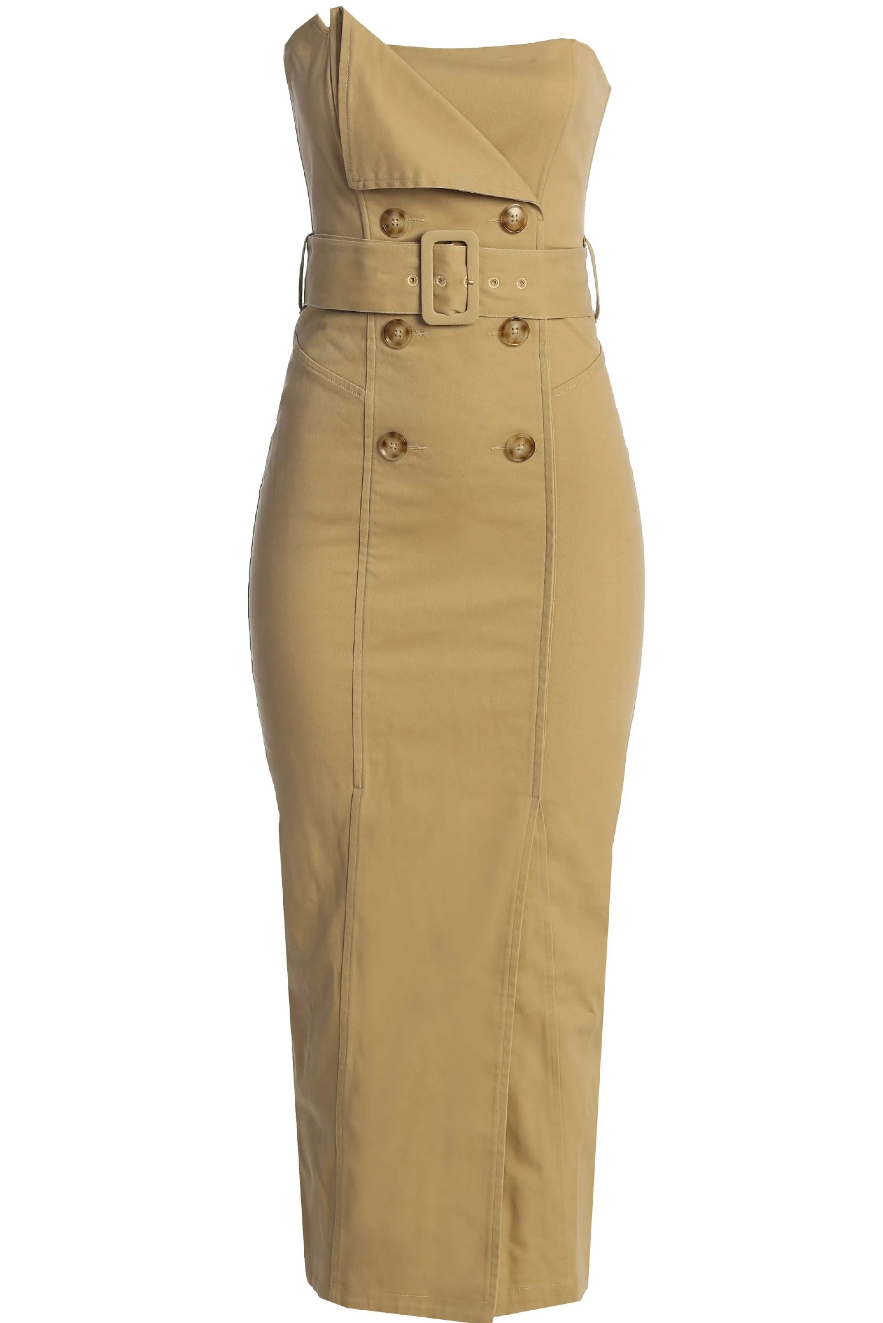 Khaki Asymmetric Belted Midi Dress