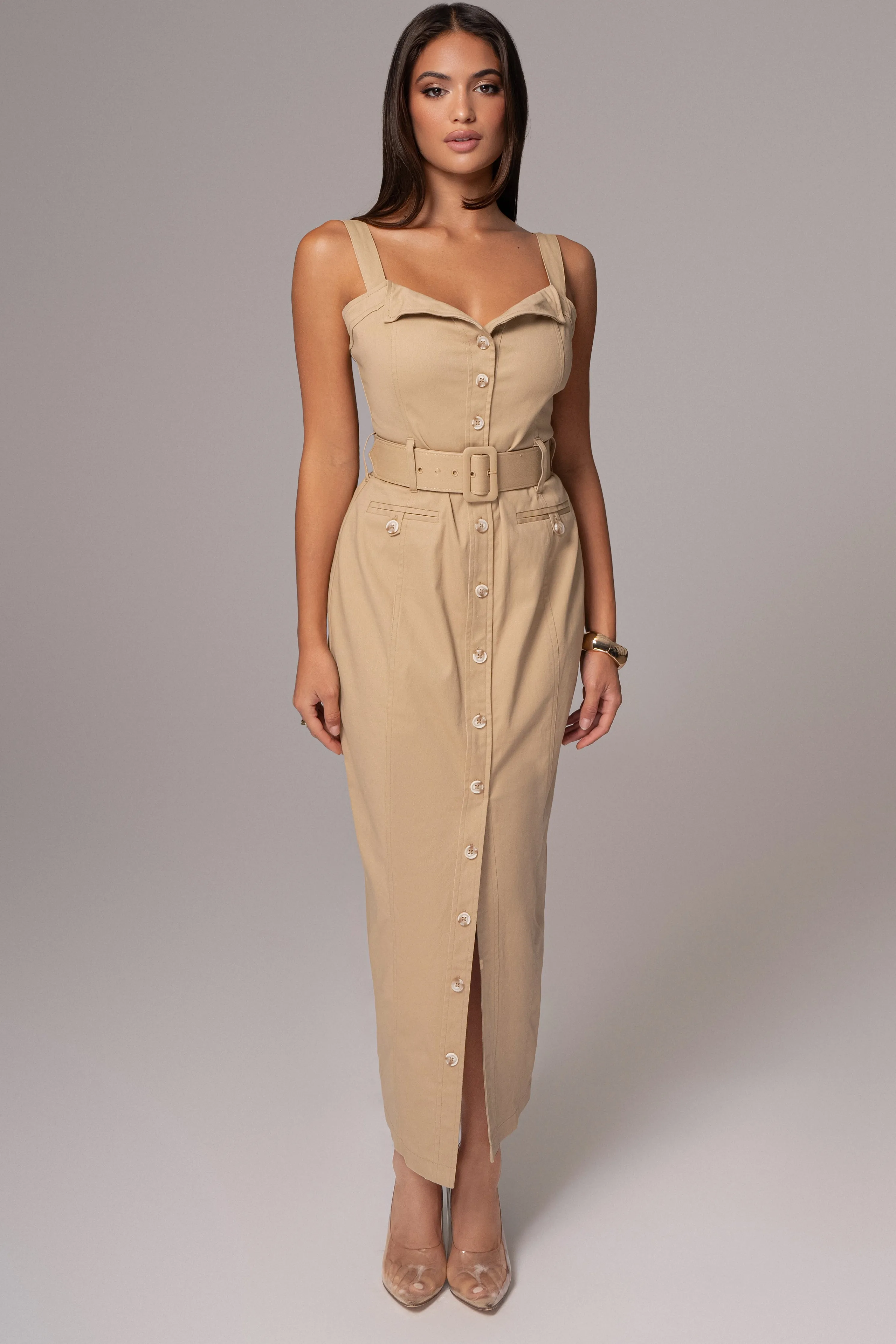 Khaki Forever Summer Belted Dress