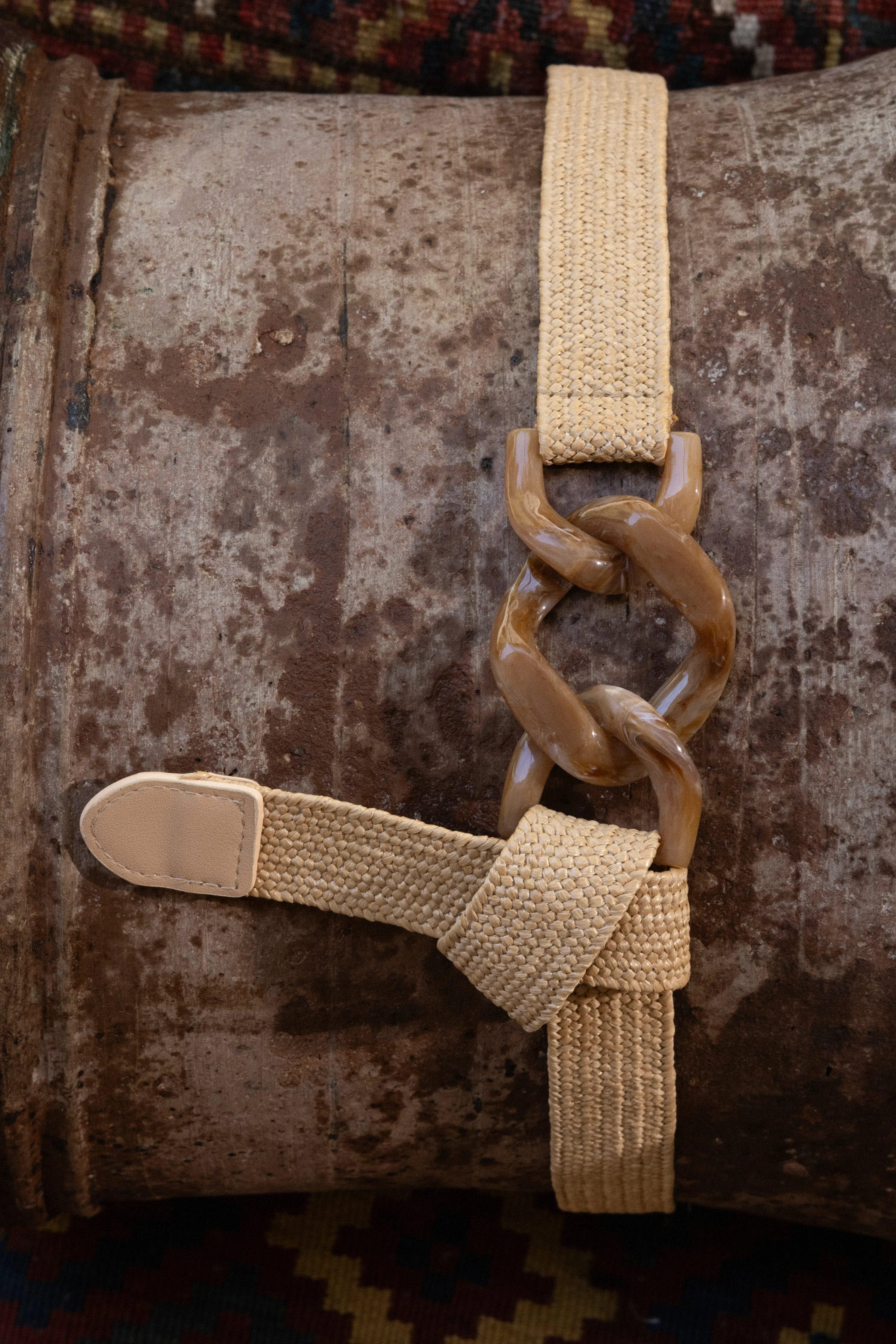Khaki Marble Buckle Woven Belt
