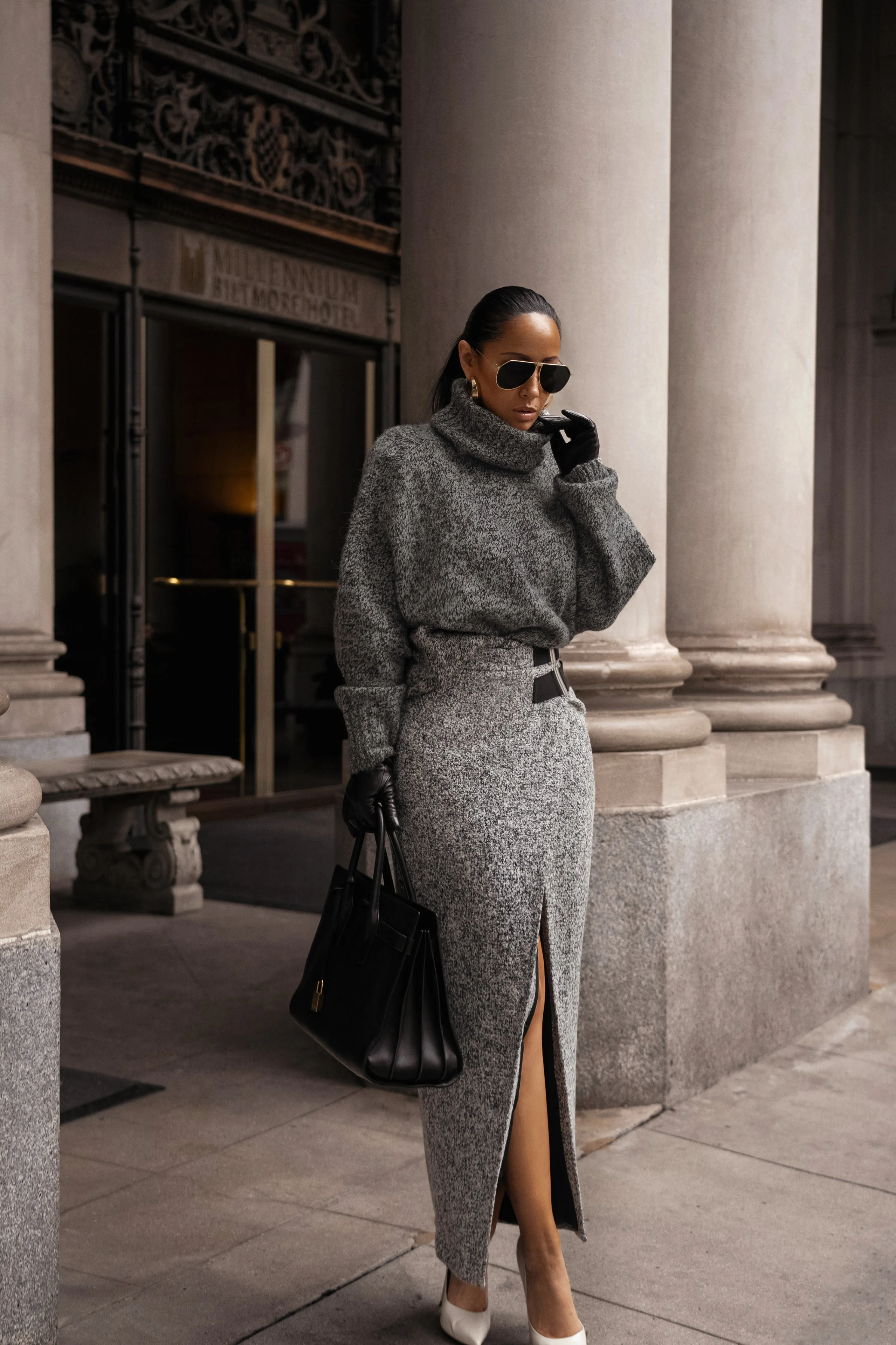 Lt. Grey Gisele Tweed Slit Skirt