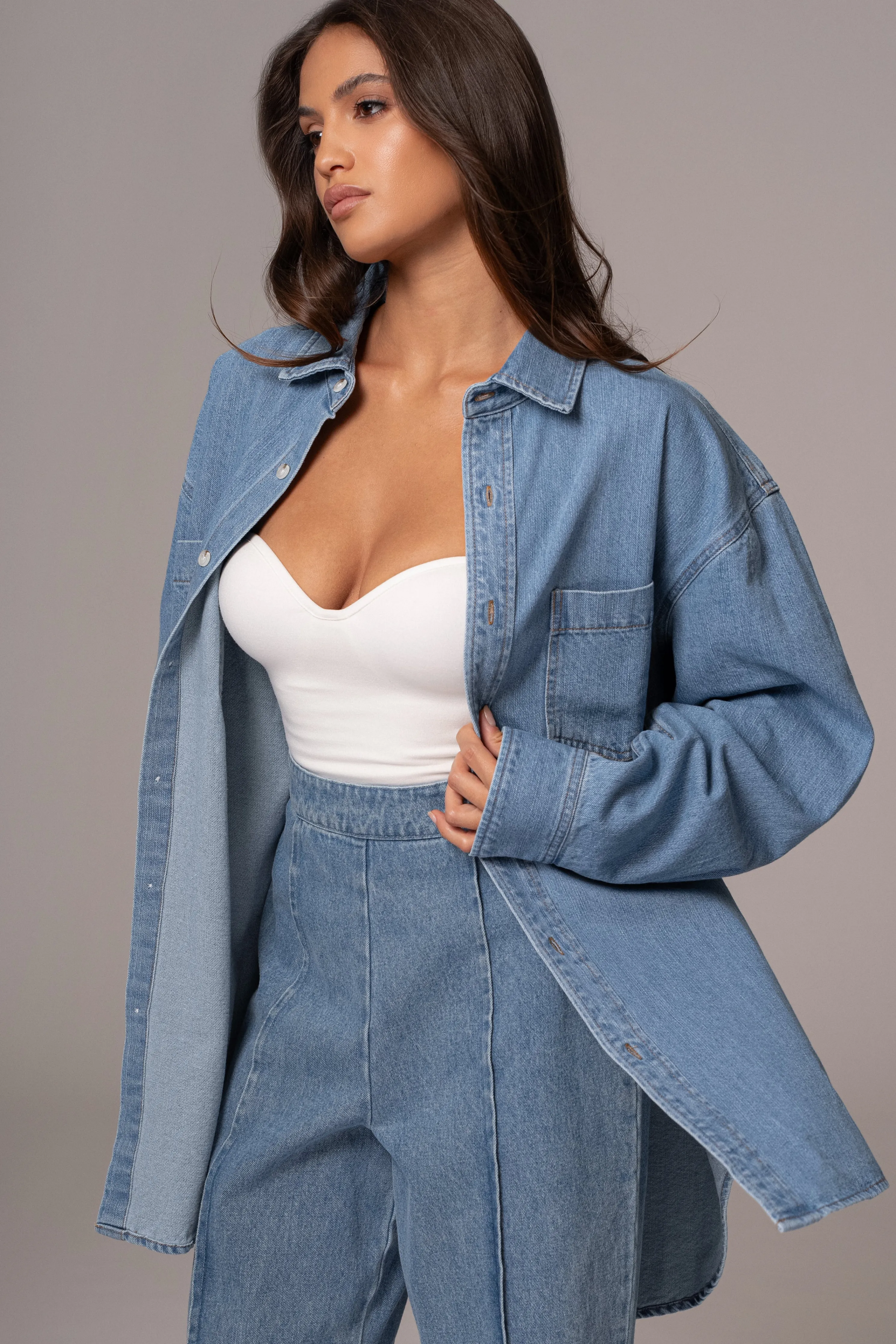 Medium Wash Denim Brandi Oversized Button Up