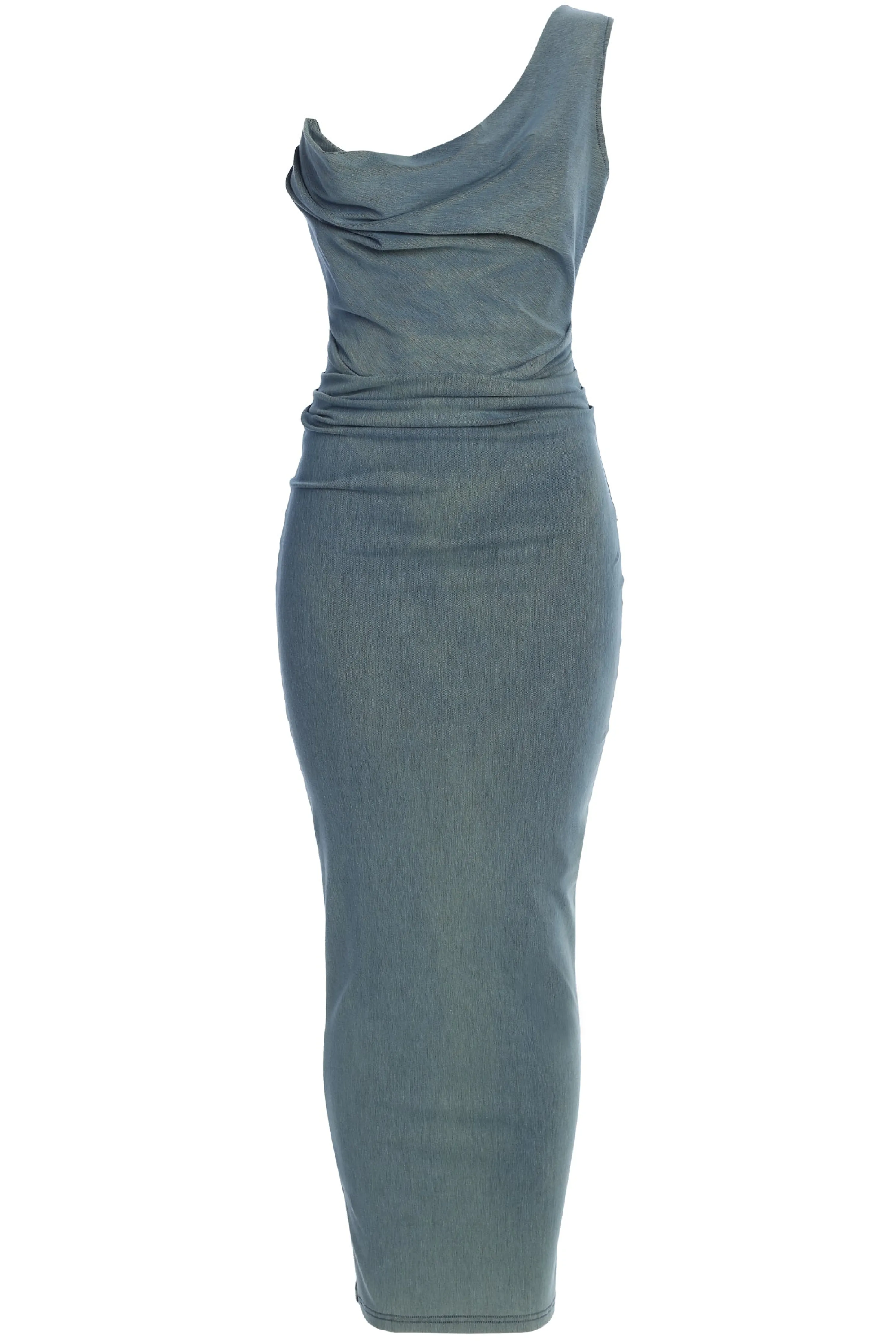 Medium Wash Denim Krishna One Shoulder Maxi Dress