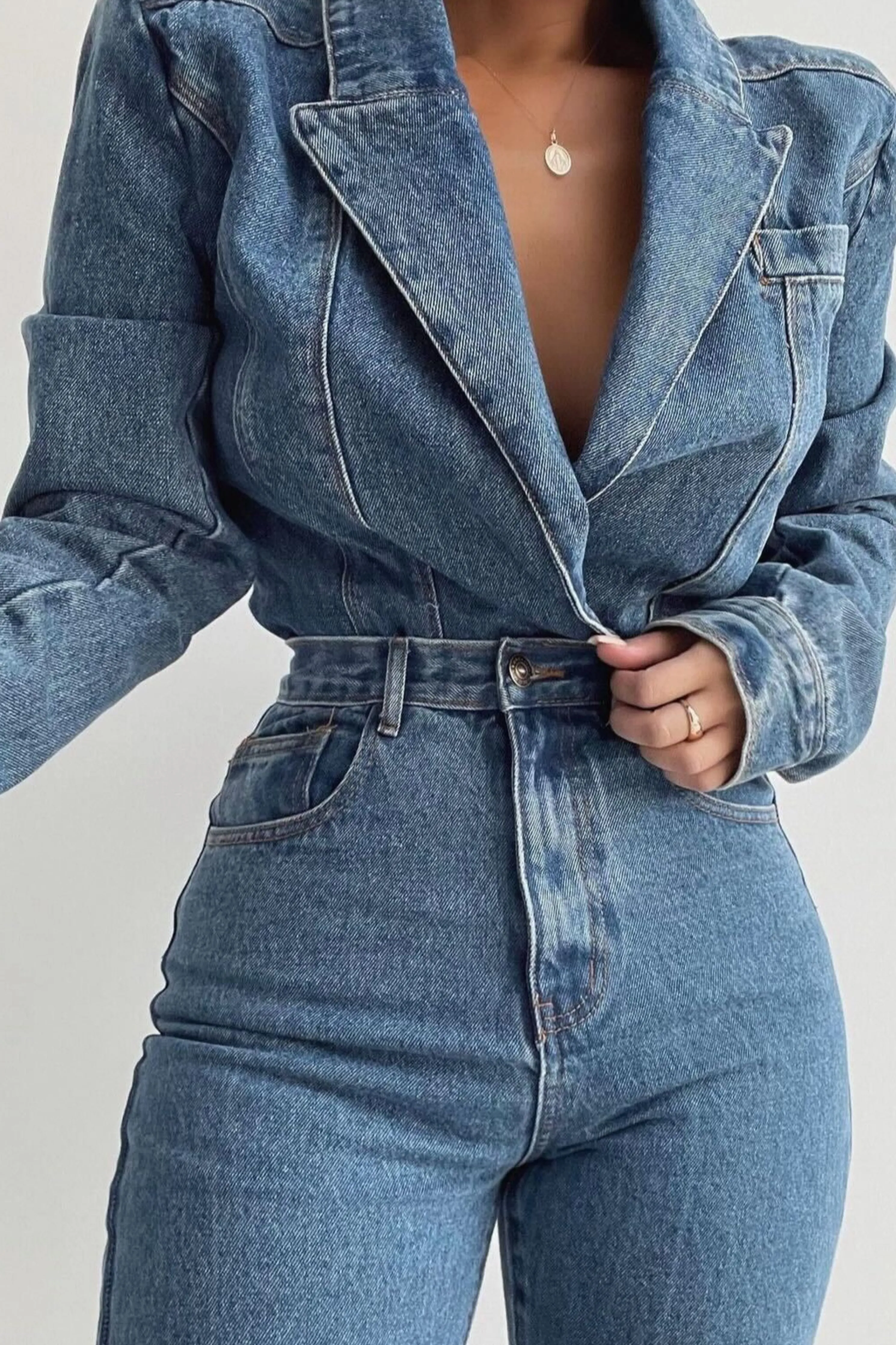 Medium Wash Dominica Structured Denim Bodysuit