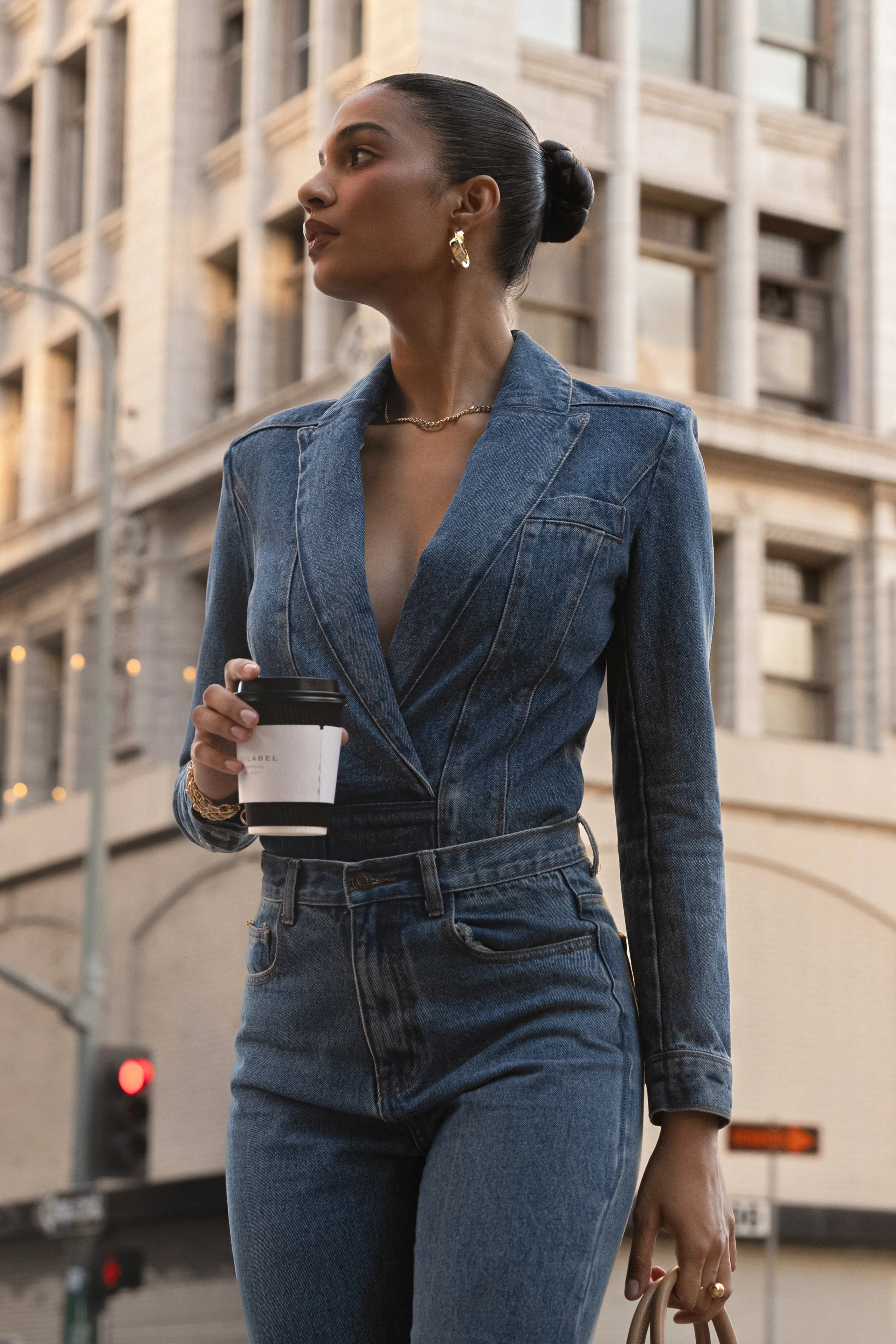 Medium Wash Dominica Structured Denim Bodysuit