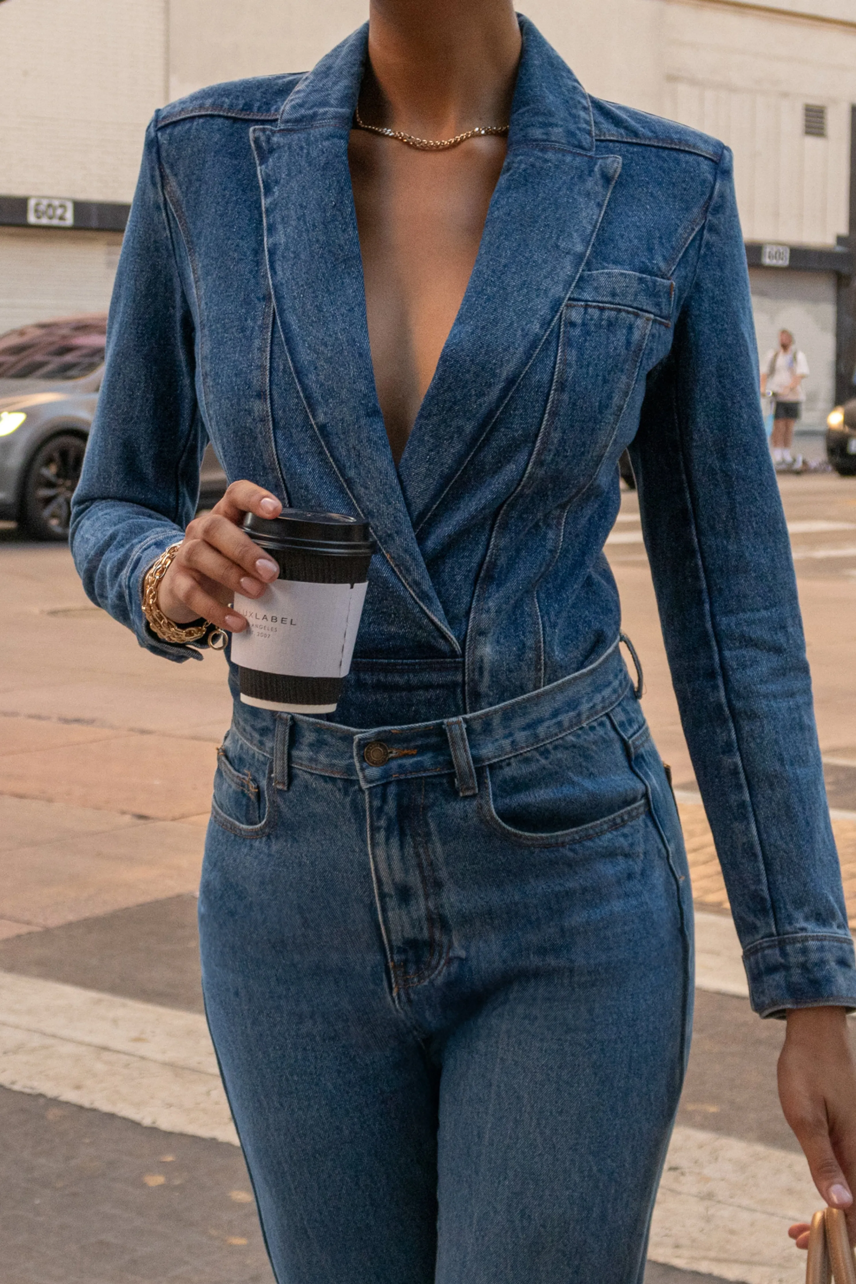 Medium Wash Dominica Structured Denim Bodysuit