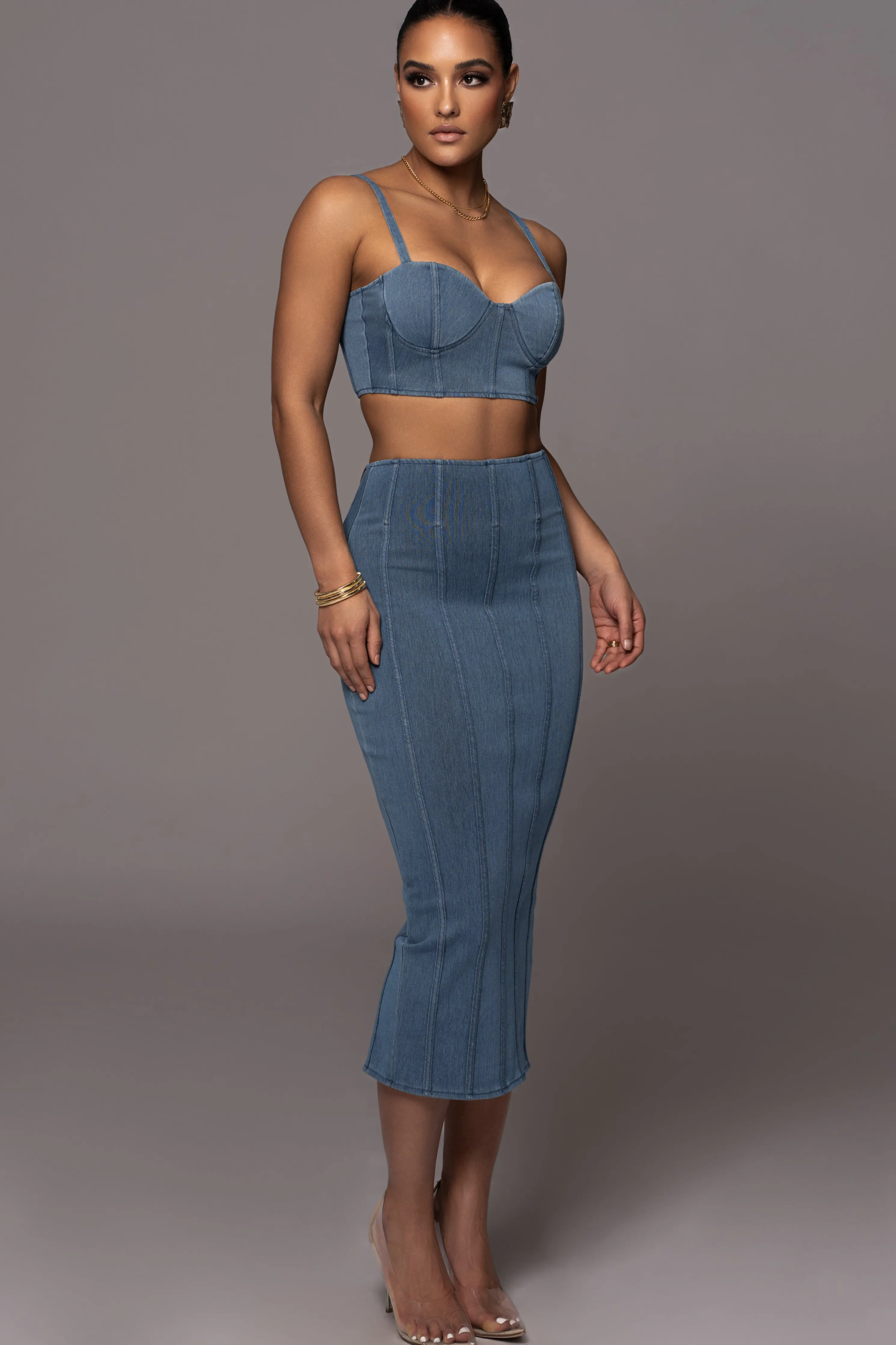 NAT  LIV x JLUXLABEL Denim Eliana Skirt Set