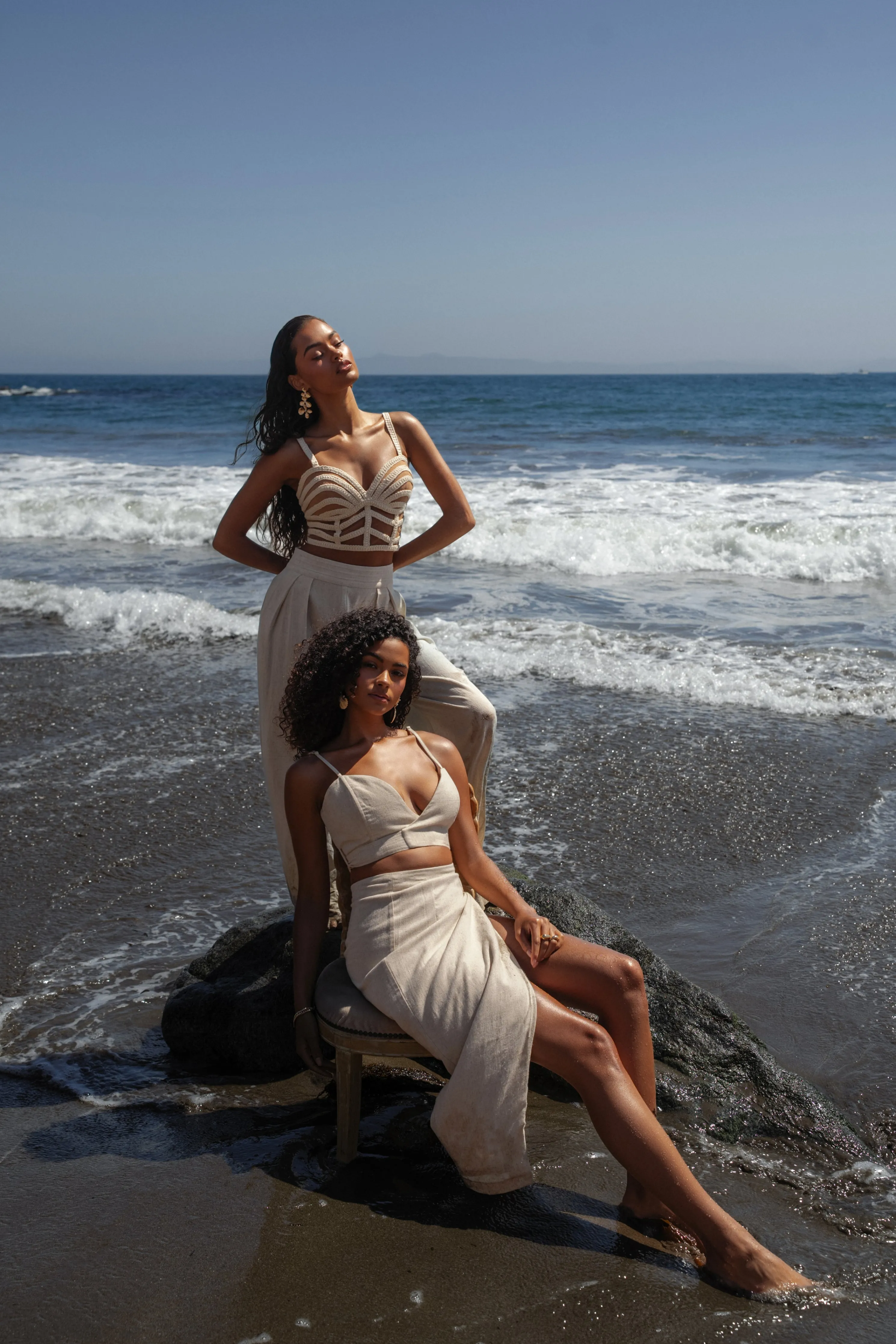 Natural Gisele Linen Slit Skirt