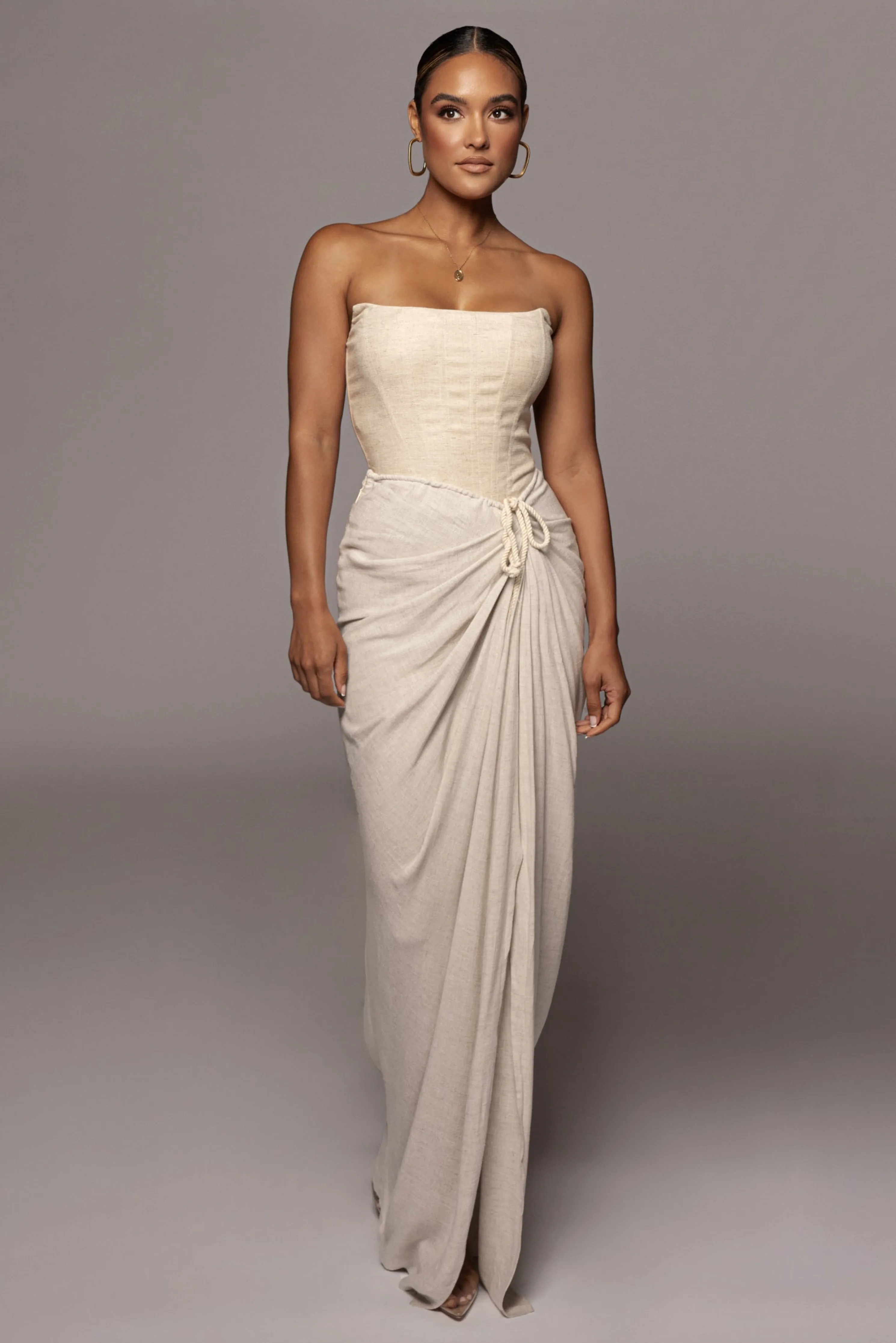 Natural Noelia Linen Slit Skirt