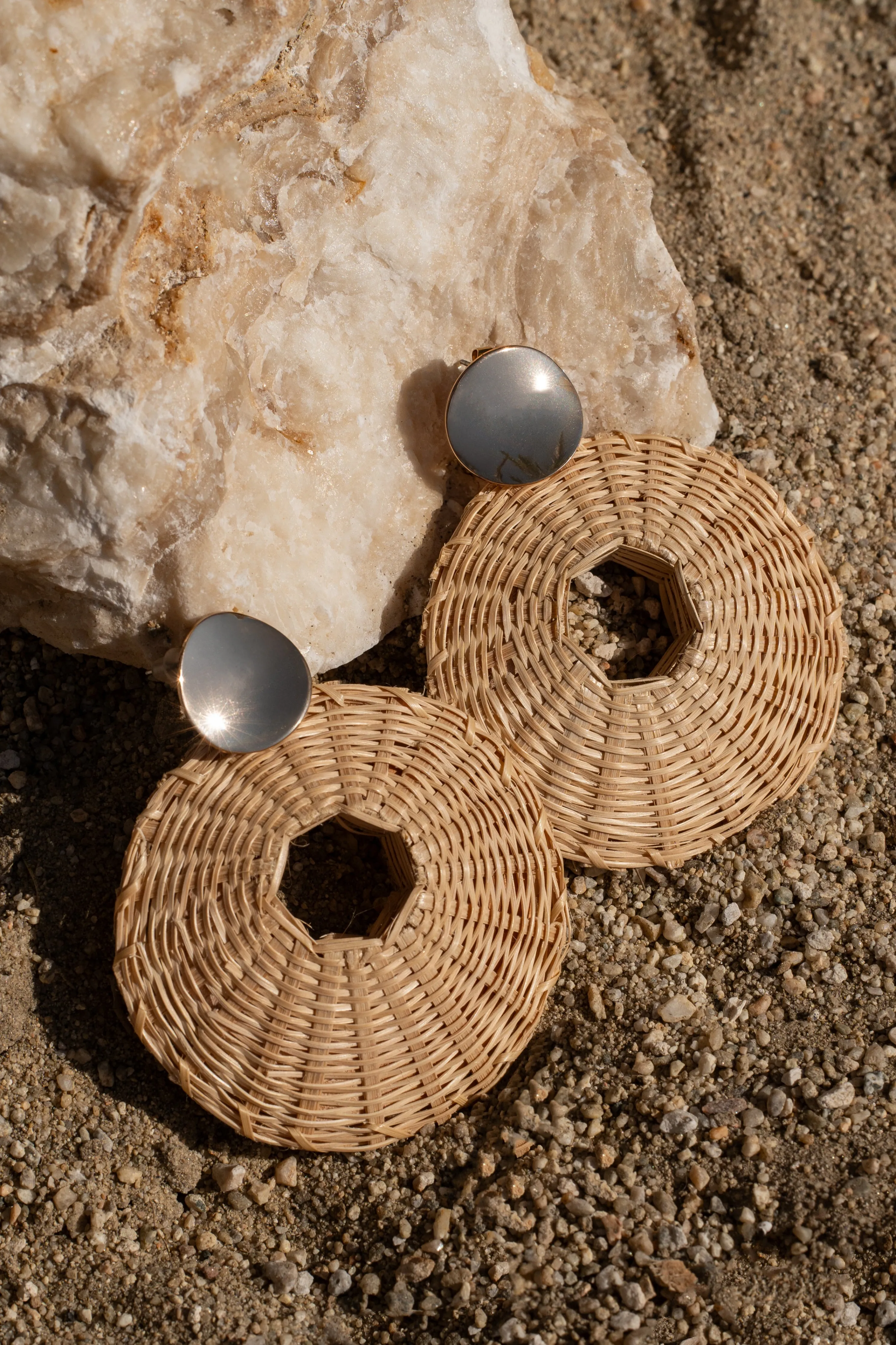 Natural Raffia Circular Dangle Earrings