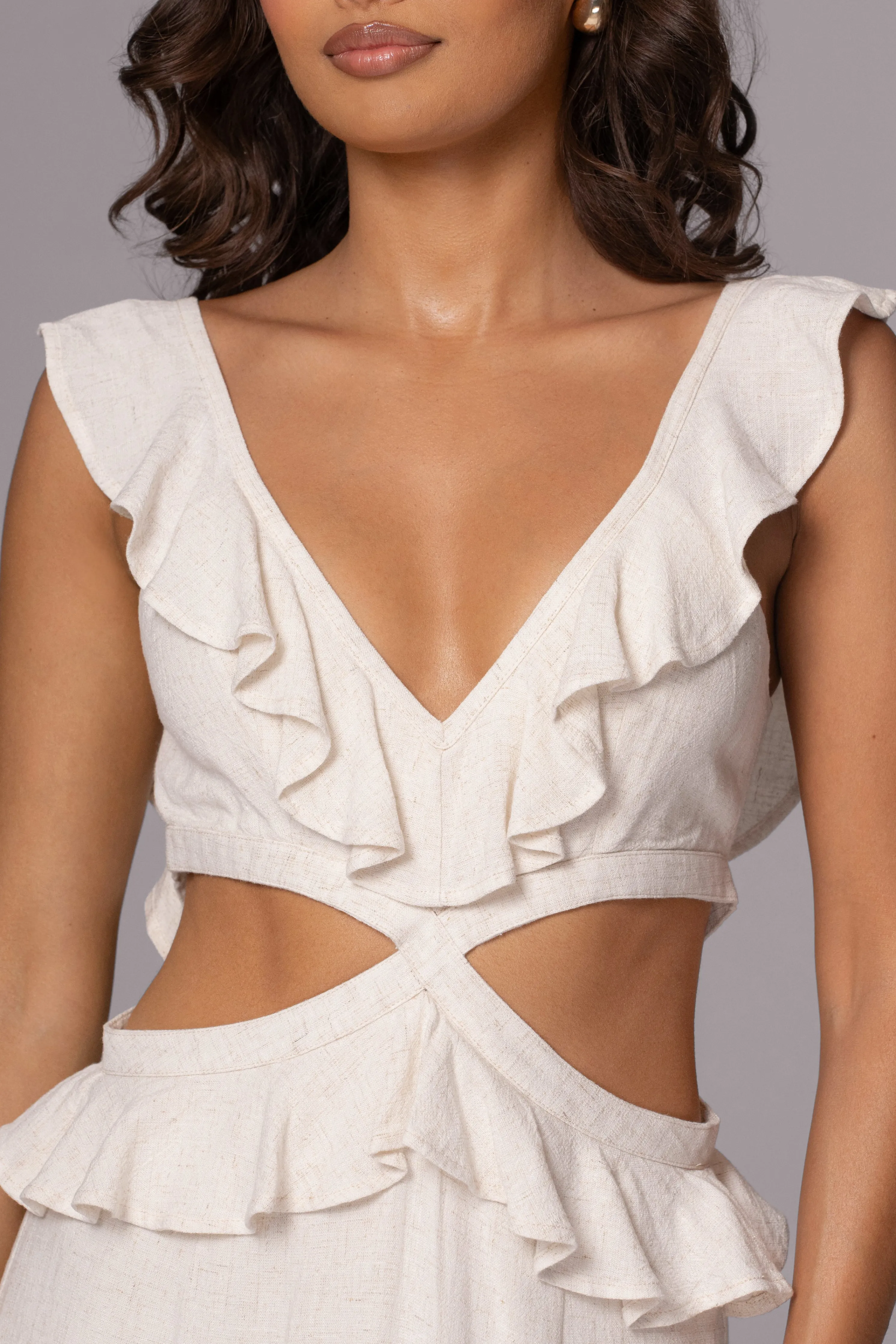 Natural Sunshine Ruffle Linen Dress