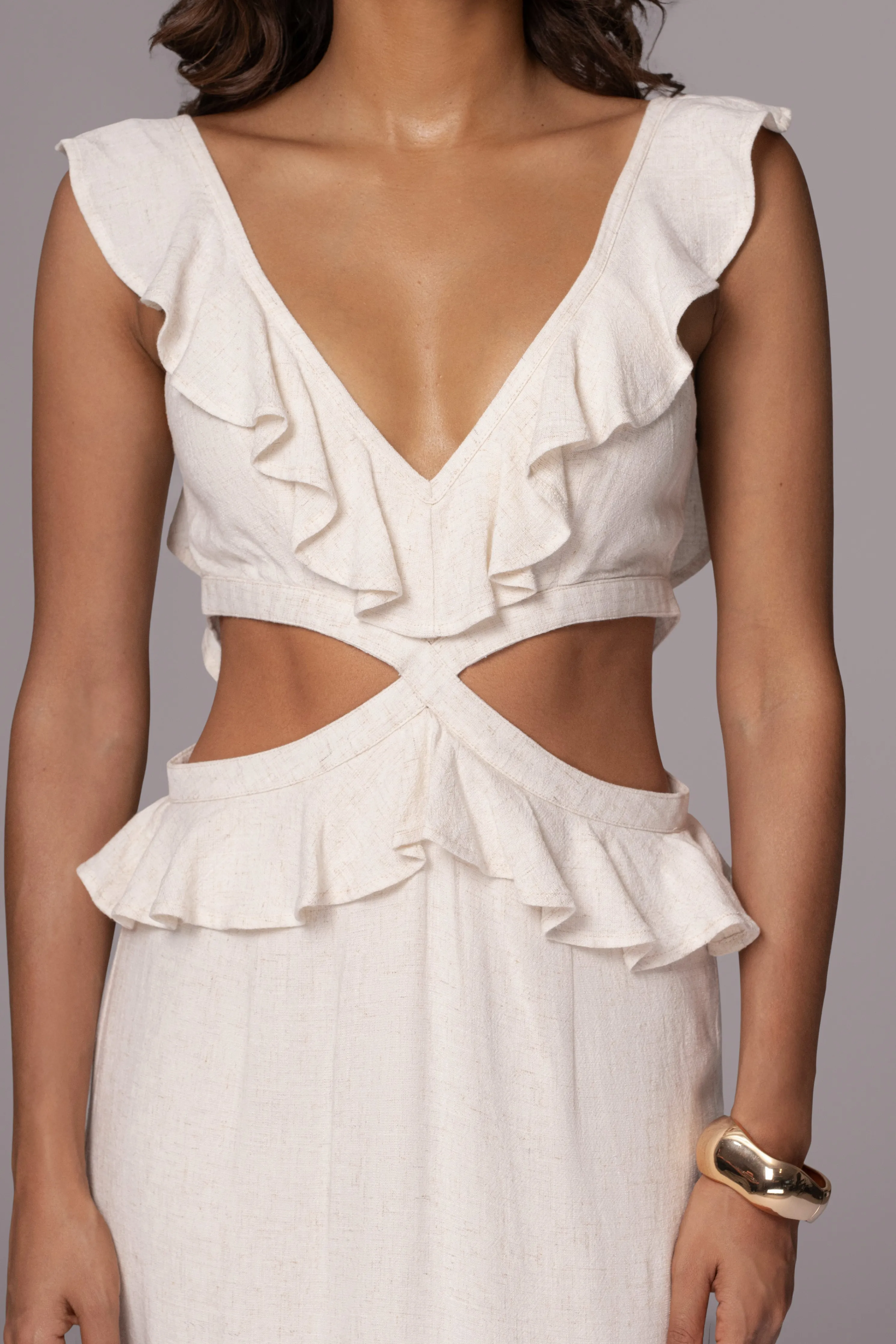 Natural Sunshine Ruffle Linen Dress