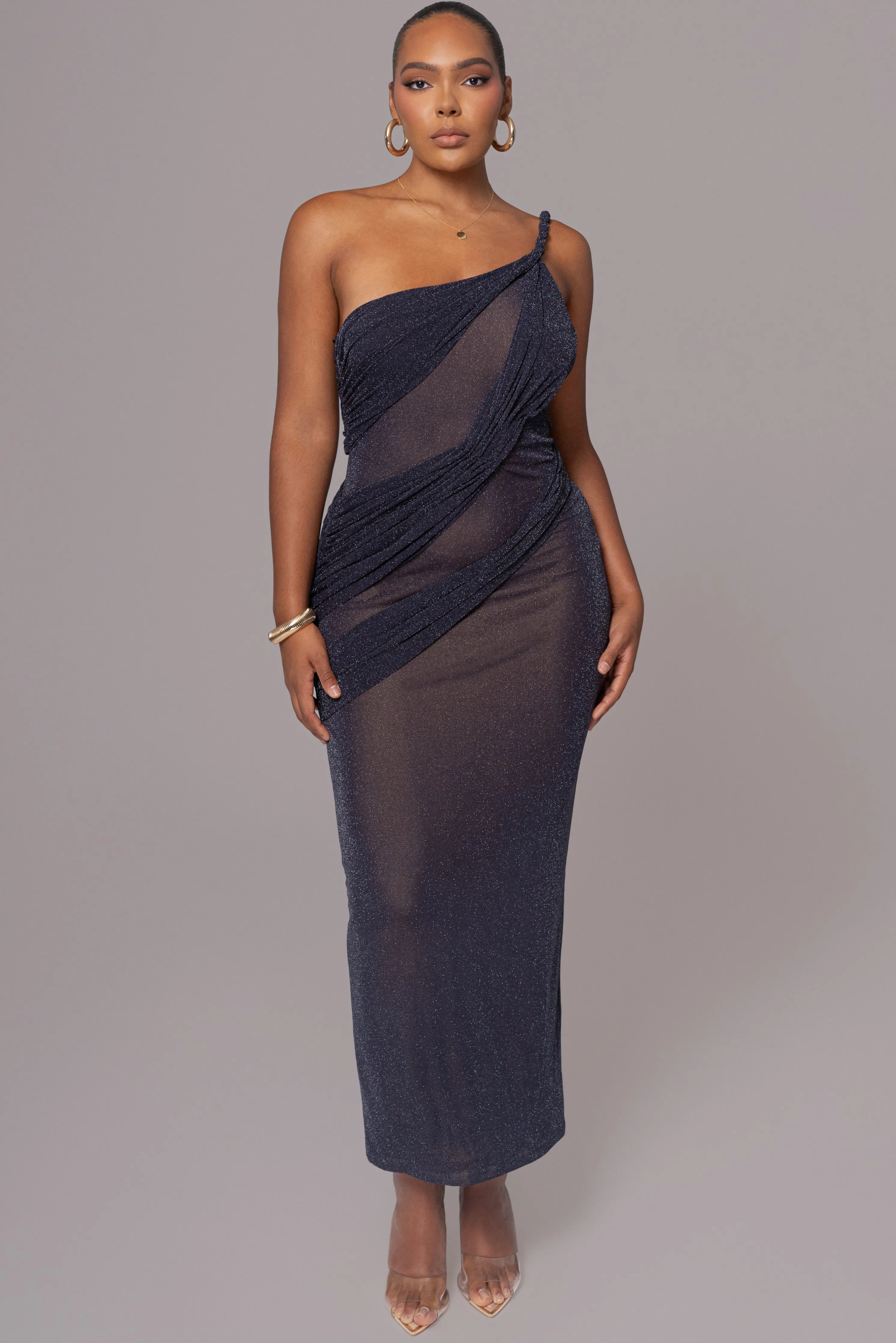 Navy Alari One Shoulder Maxi Dress
