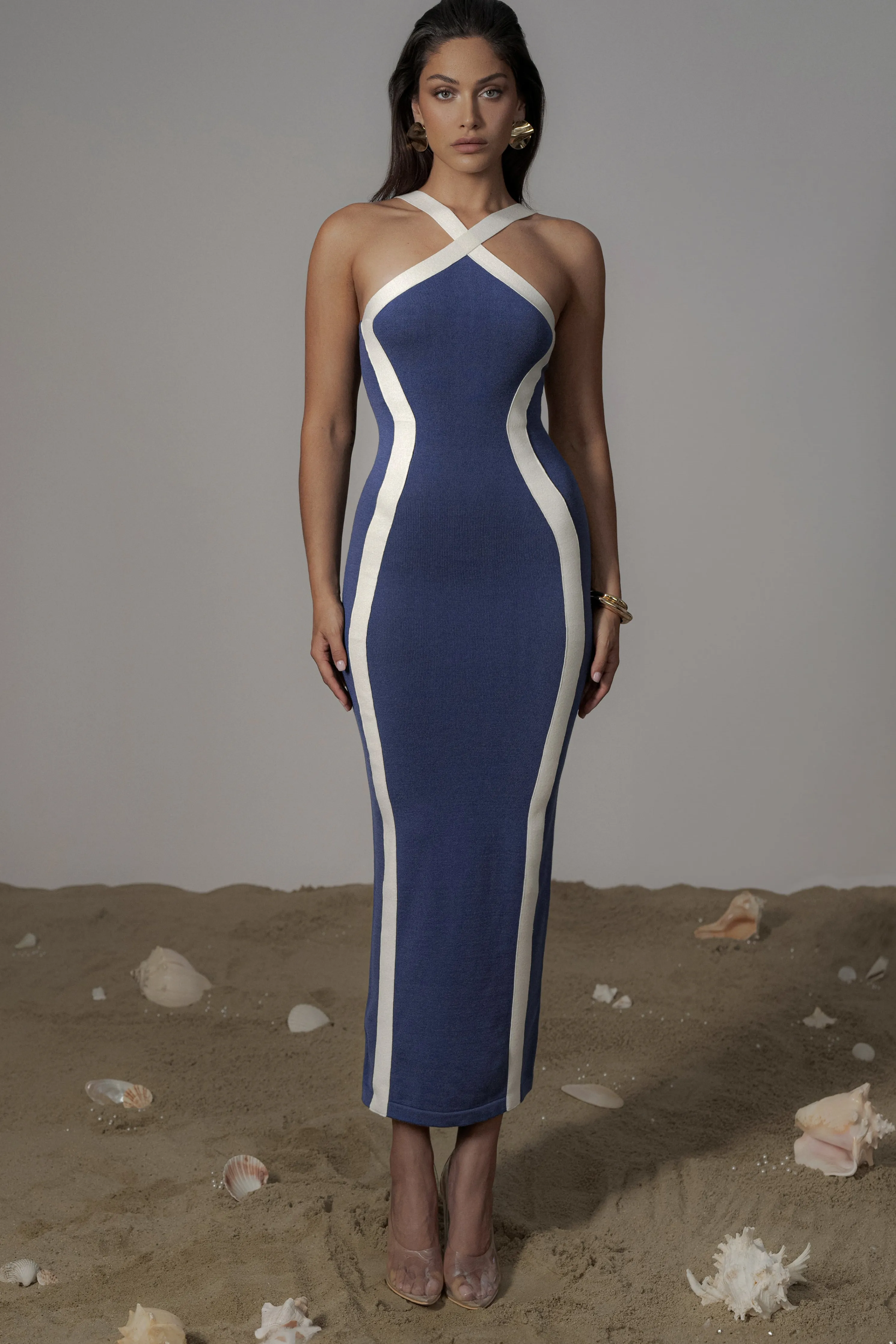 Navy  Fabiola Contrast Maxi Dress