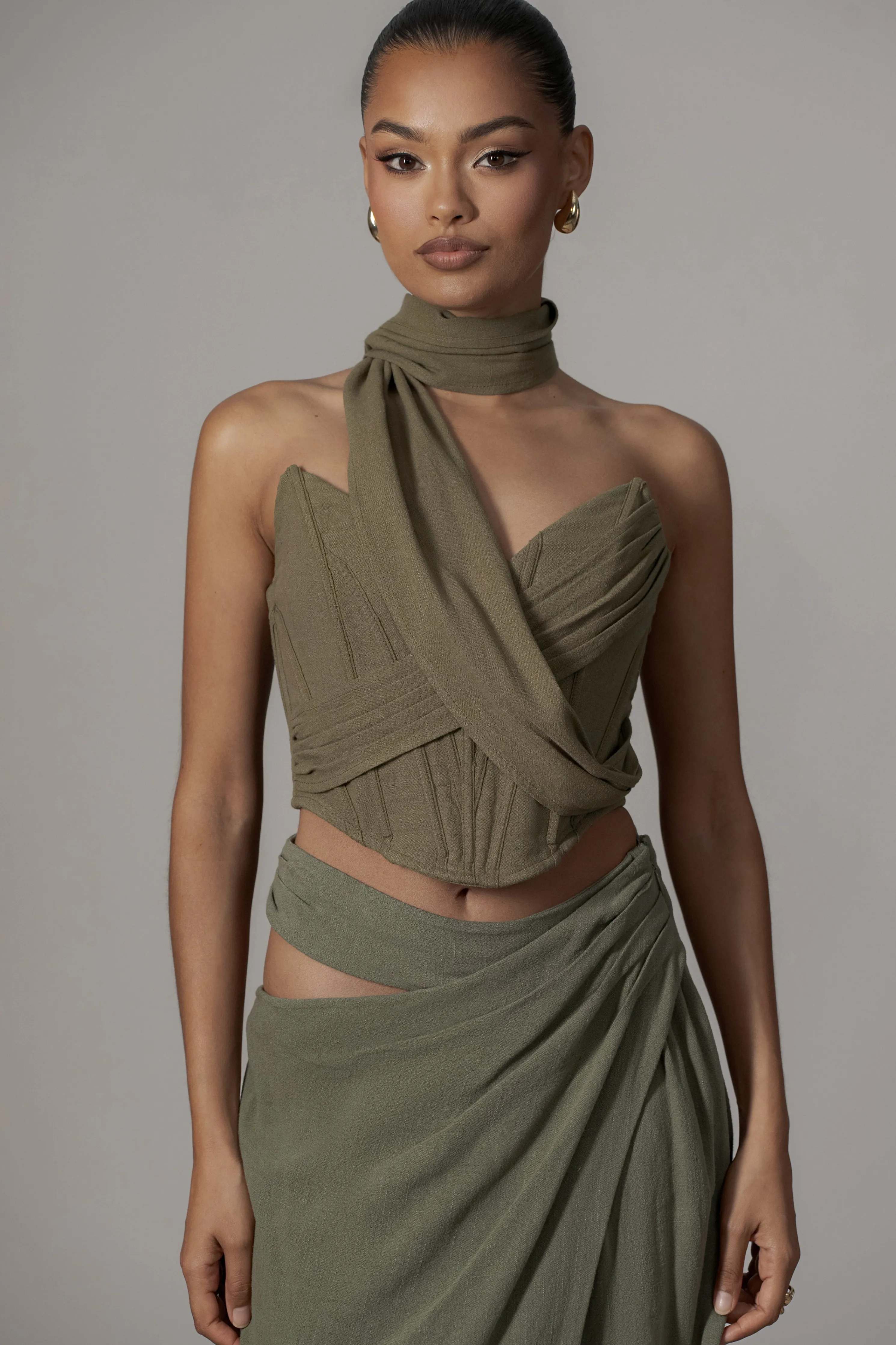 Olive Coastal Bliss Linen Bustier
