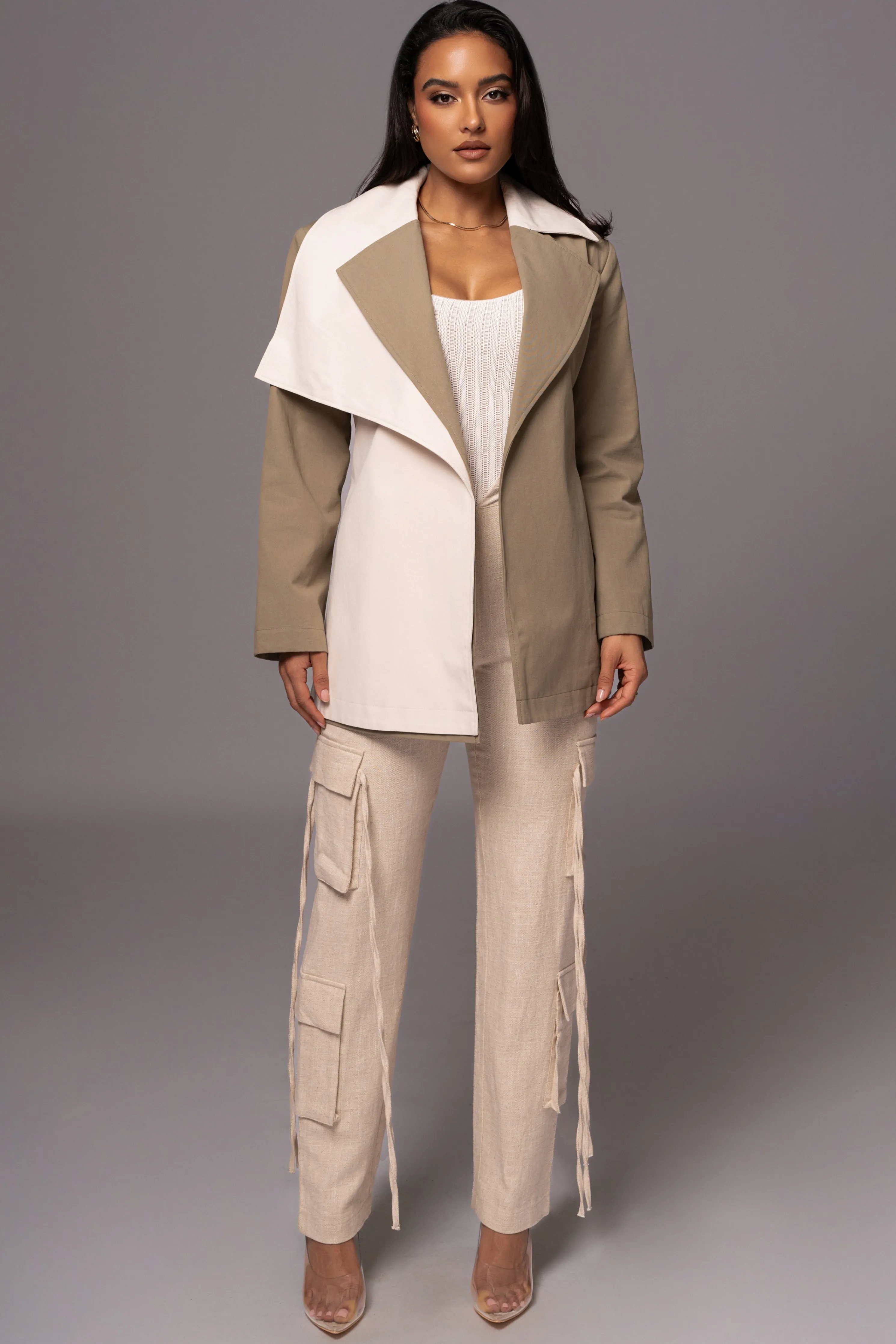 Olive Color Block Summit Belted Jacket