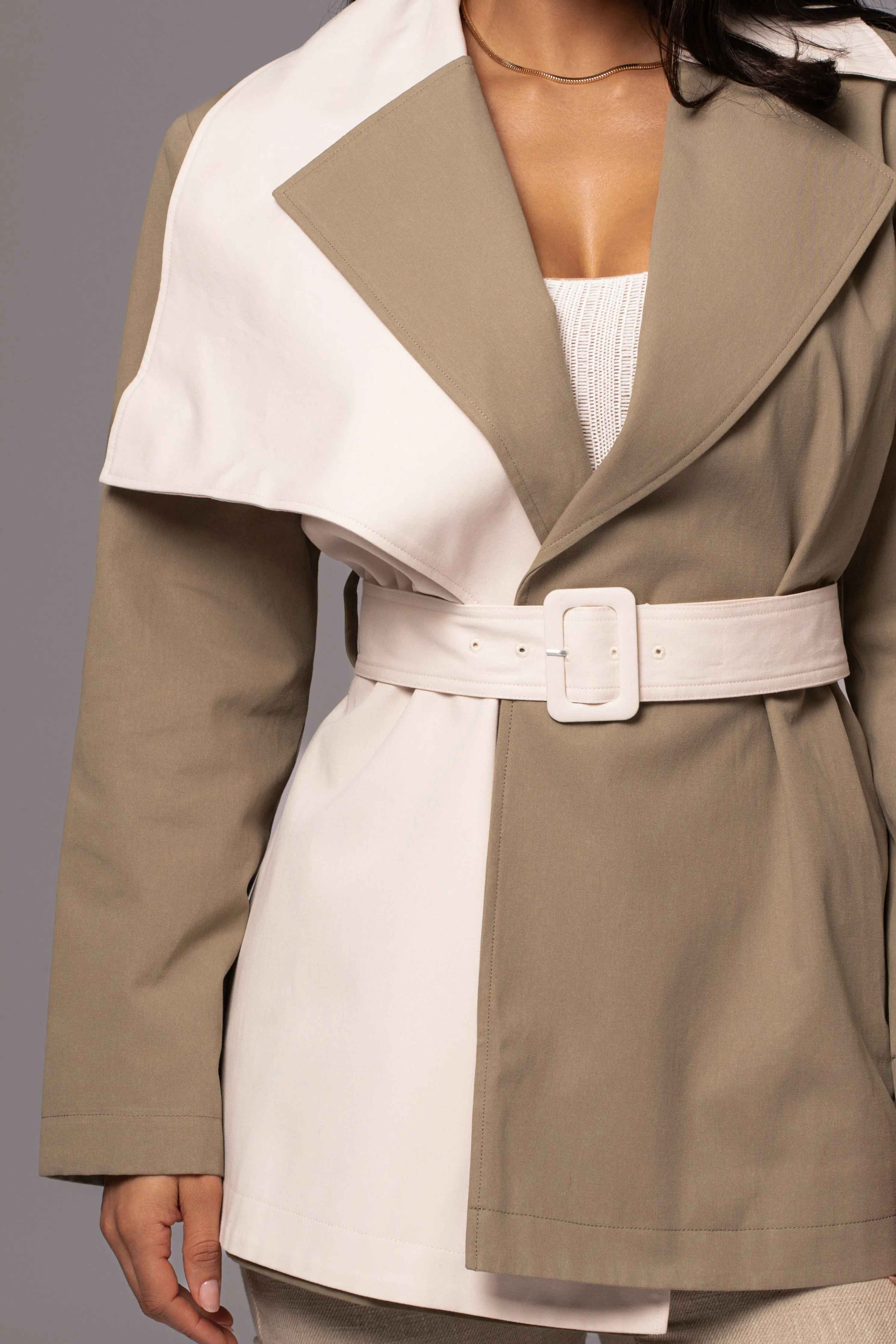Olive Color Block Summit Belted Jacket