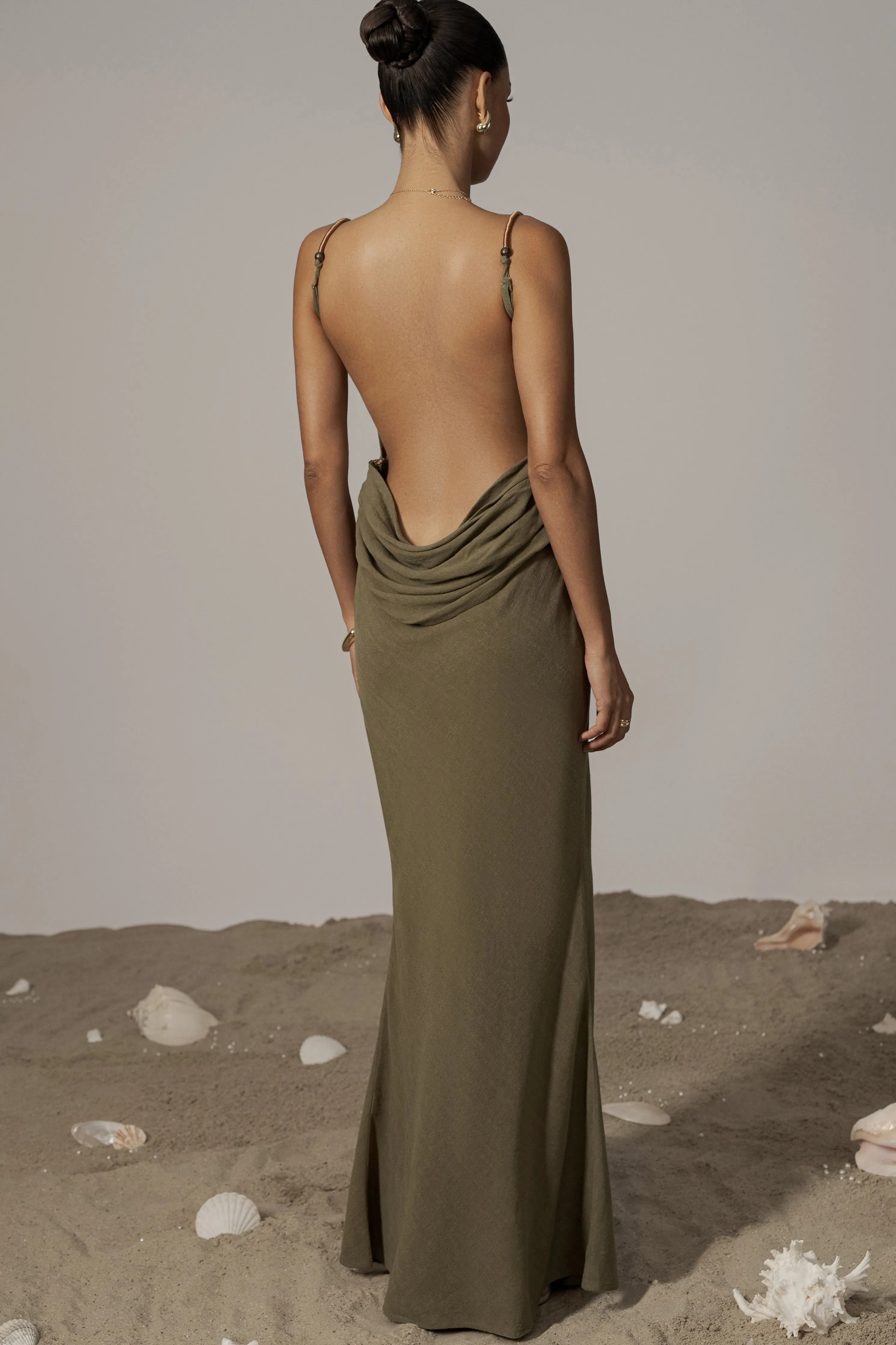Olive Getaway Linen Maxi Dress