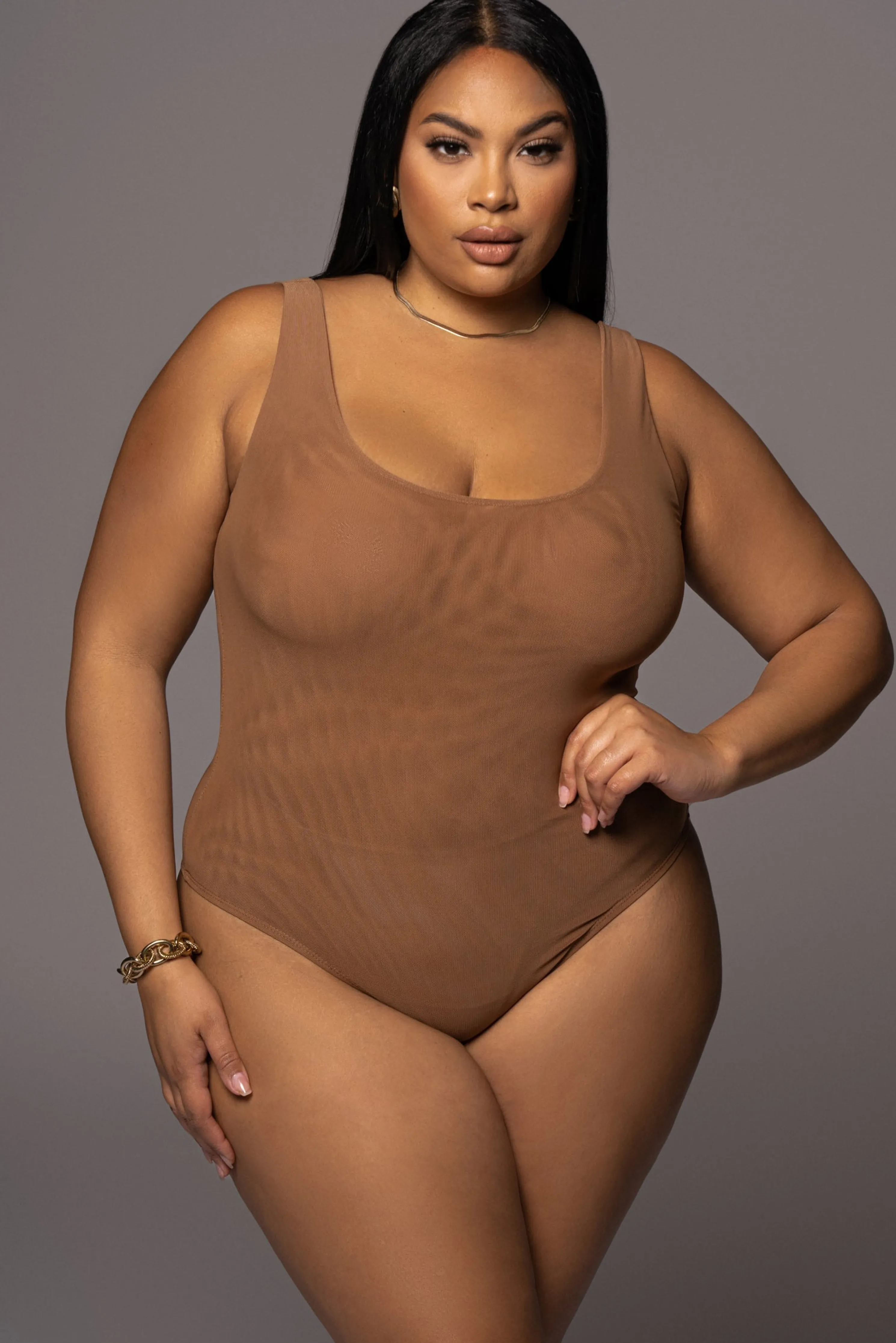 Pecan Mesh Essentials Tank Bodysuit Undergarment