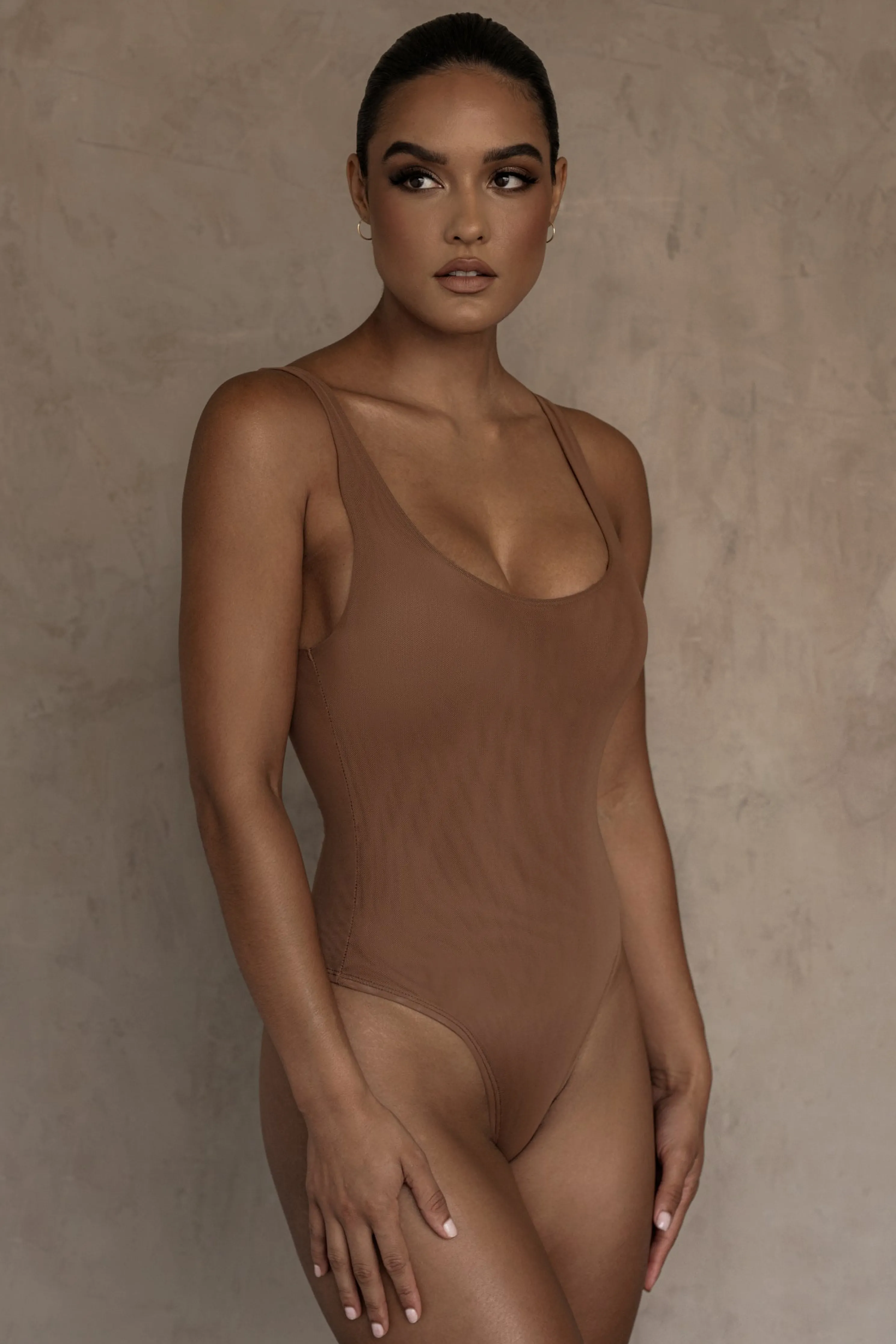 Pecan Mesh Essentials Tank Bodysuit Undergarment
