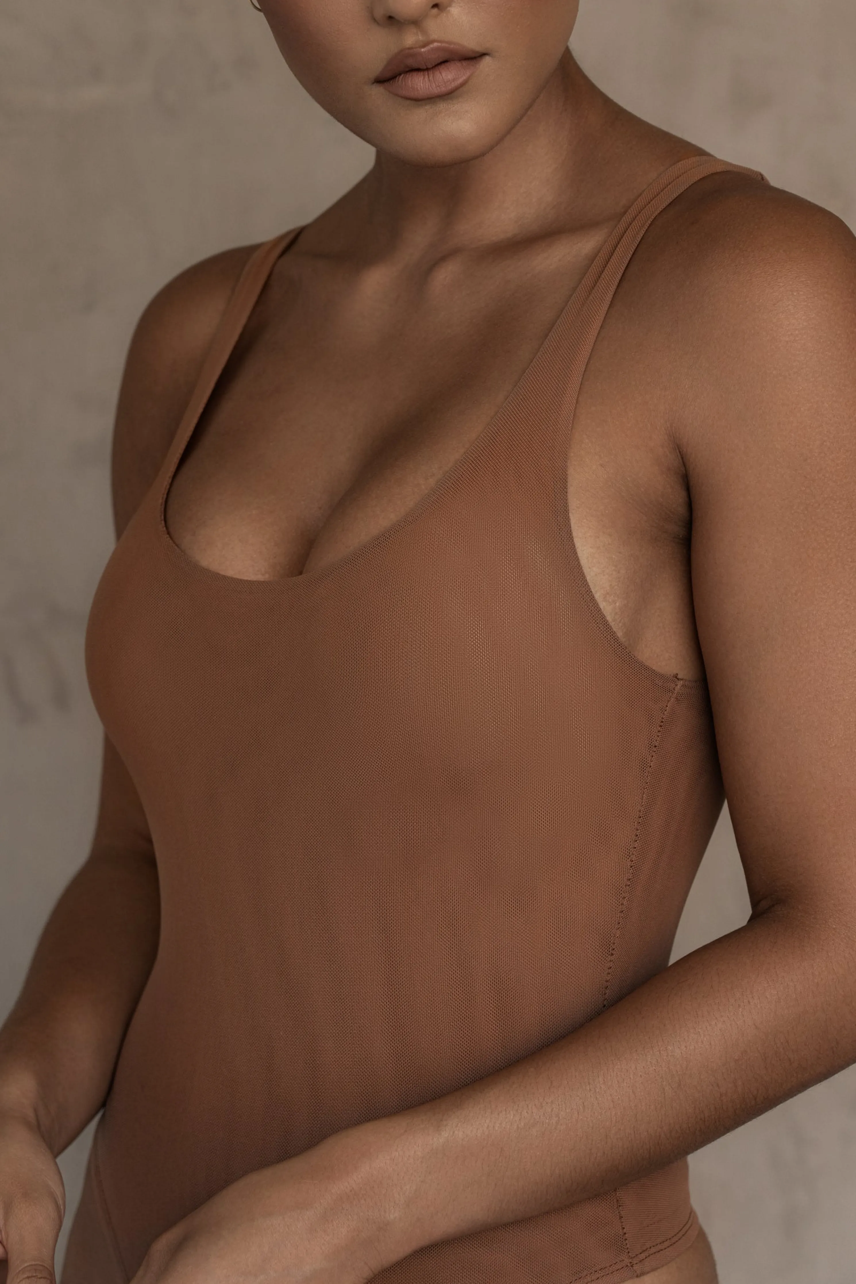 Pecan Mesh Essentials Tank Bodysuit Undergarment