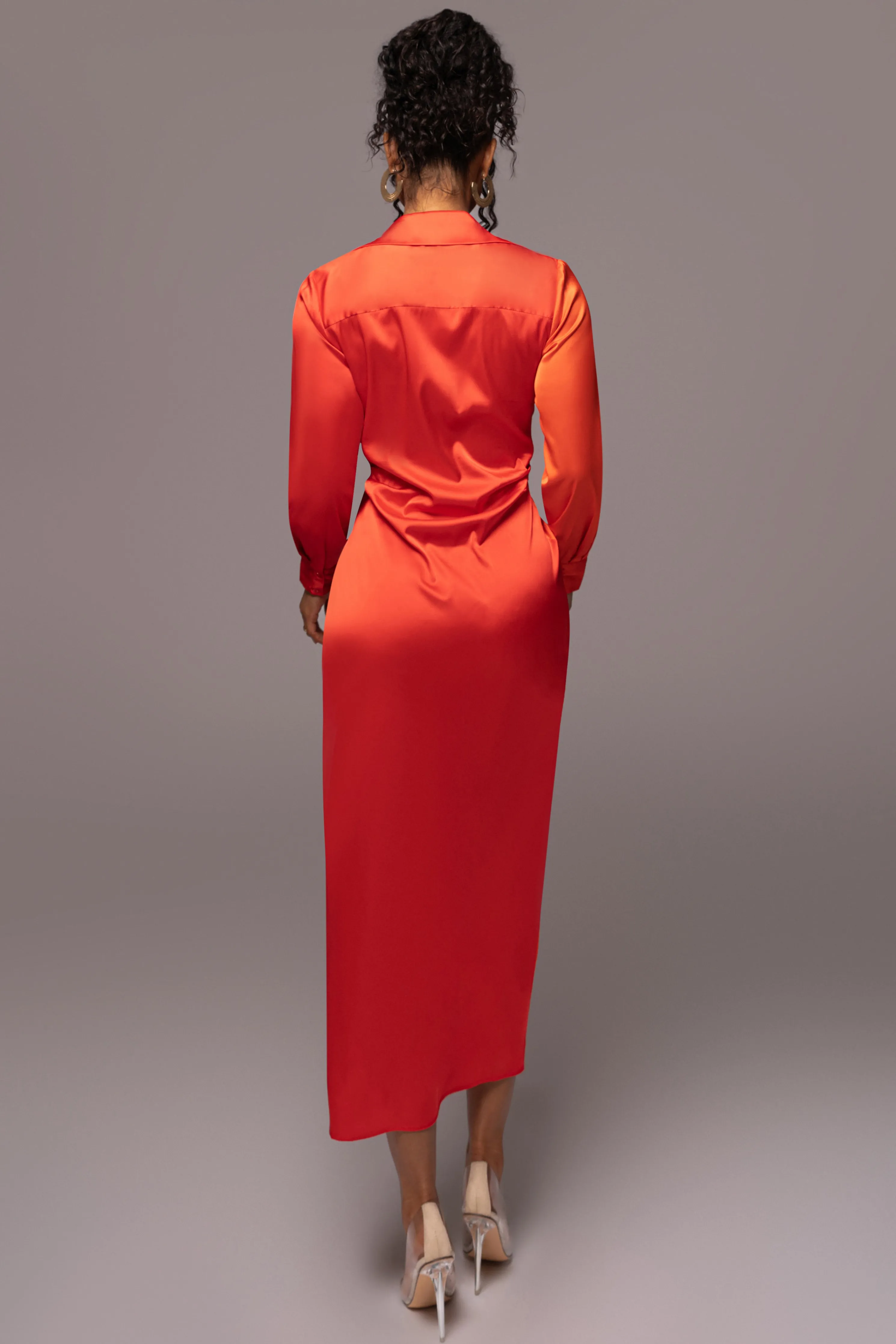 Pink Color Block Satin Midi Dress