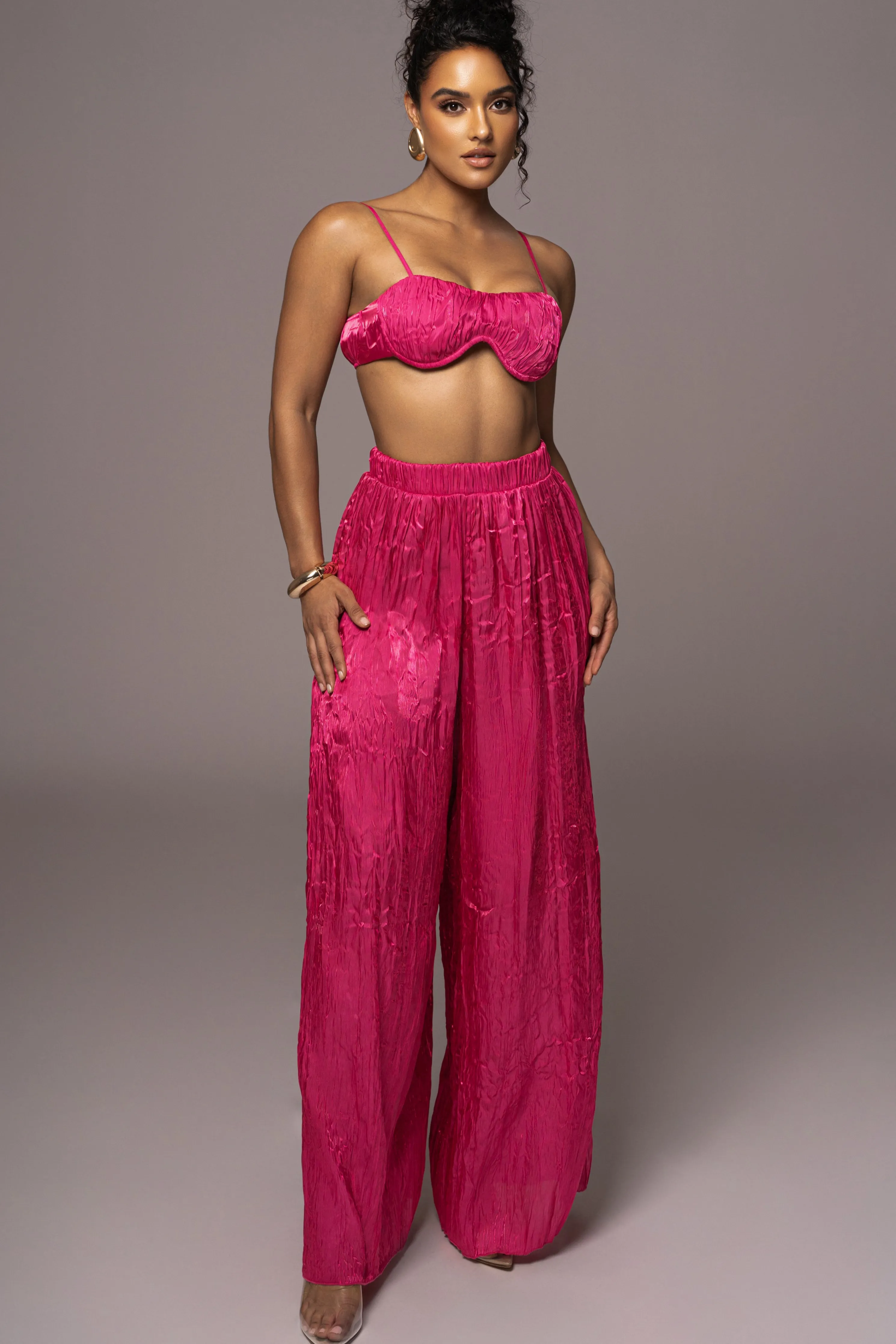 Pink Lets Get Away Satin Pant Set