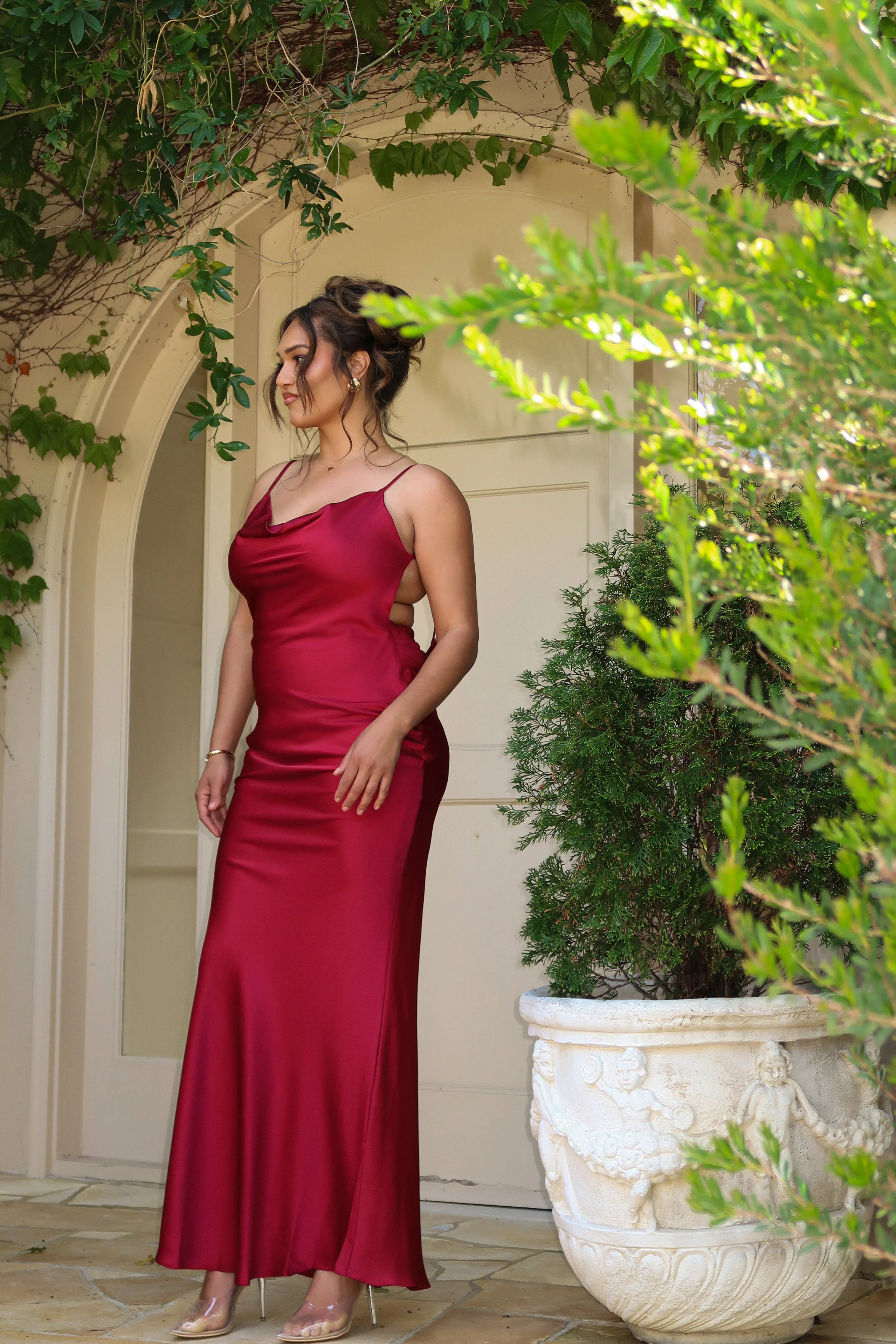 Red Down The Aisle Satin Gown