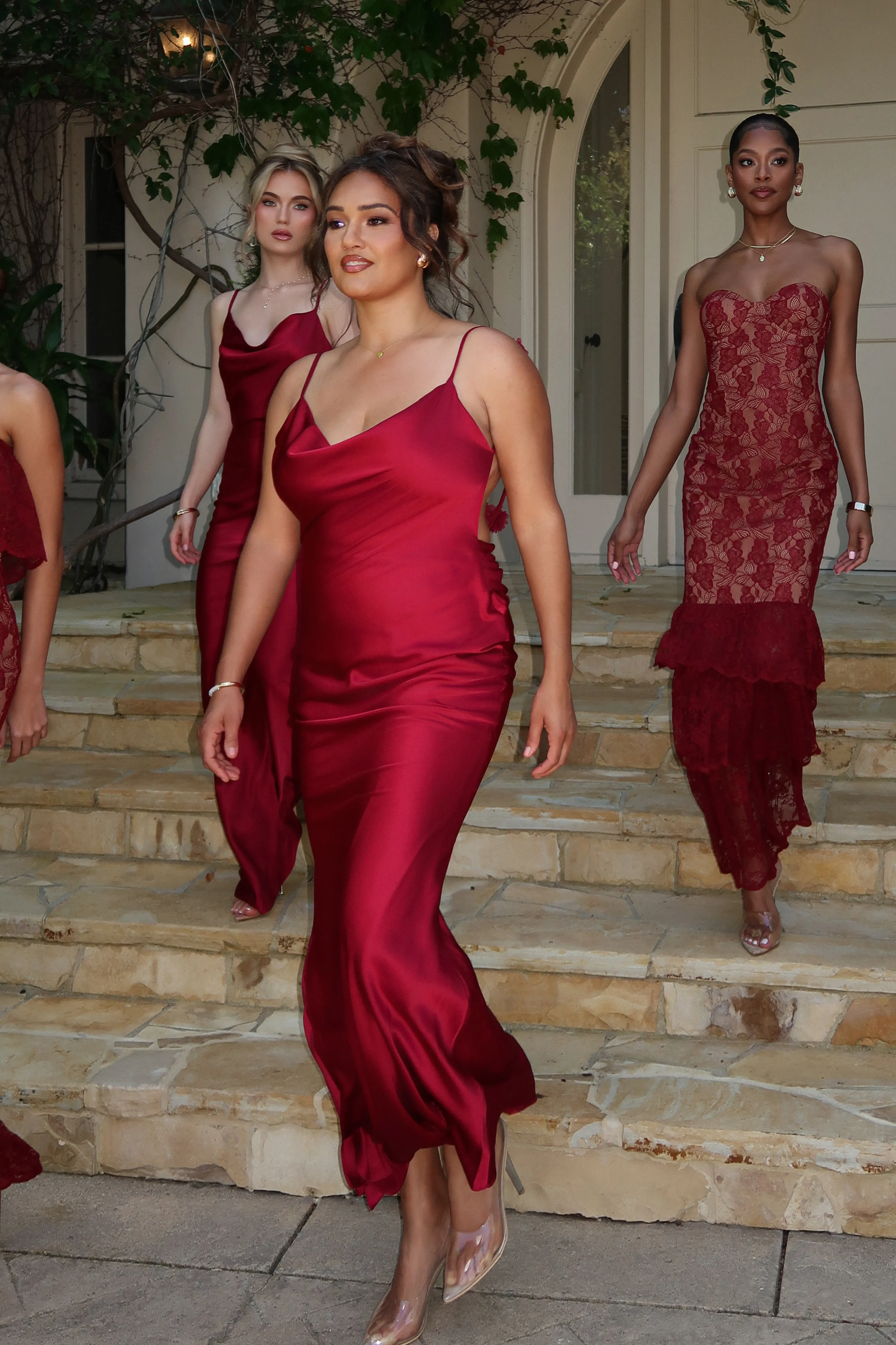 Red Down The Aisle Satin Gown