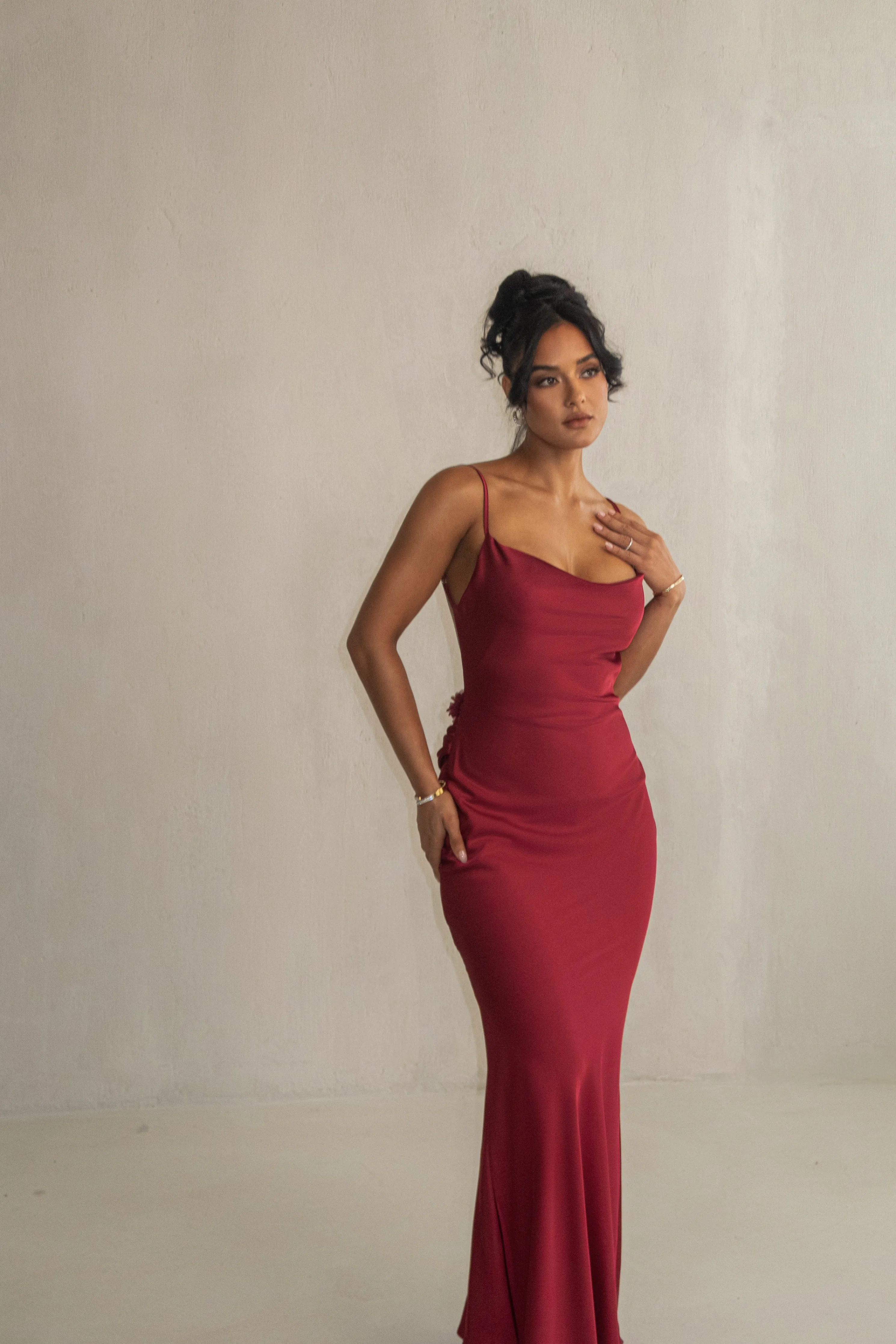 Red Down The Aisle Satin Gown