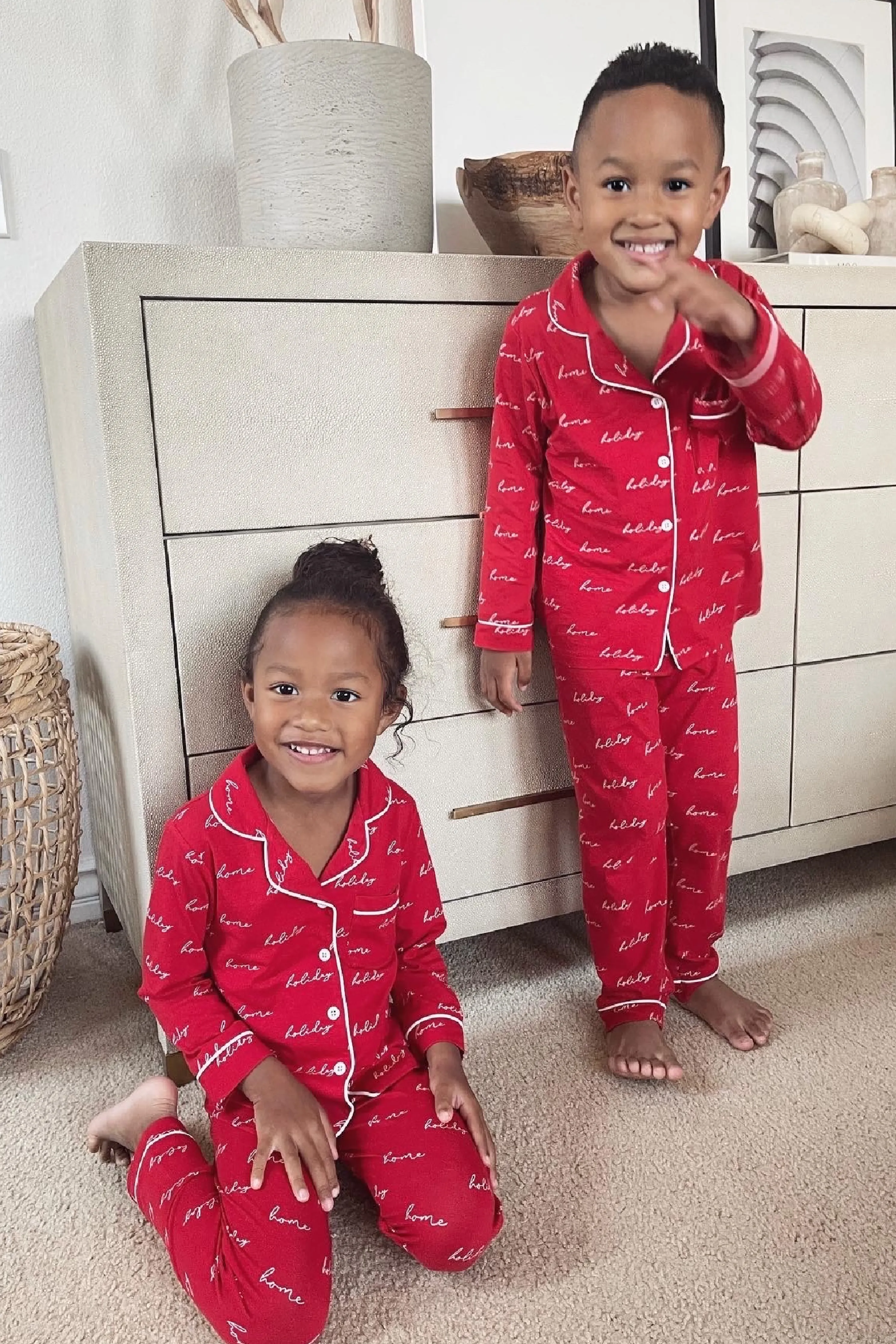 Red Home For The Holidays Kids Pajama Set